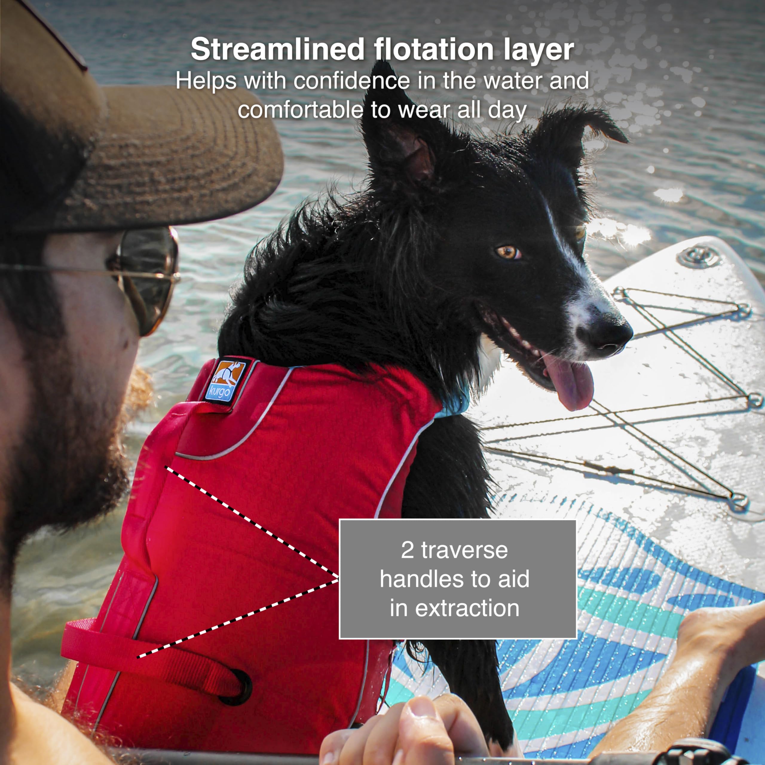 Kurgo Gilet de Sauvetage Surf n’ Turf pour Chien, Veste Gonflable Réfléchissante Réglable Rouge Taille M
