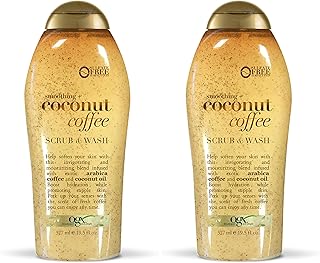 OGX Smoothing + Coconut Coffee Exfoliating Body Scrub with Arabica Coffee & Coconut Oil, Moisturizing Body Wash for Dry Skin, Paraben-Free with Sulfate-Free Surfactants, 19.5 Fl Oz (Pack of 2)