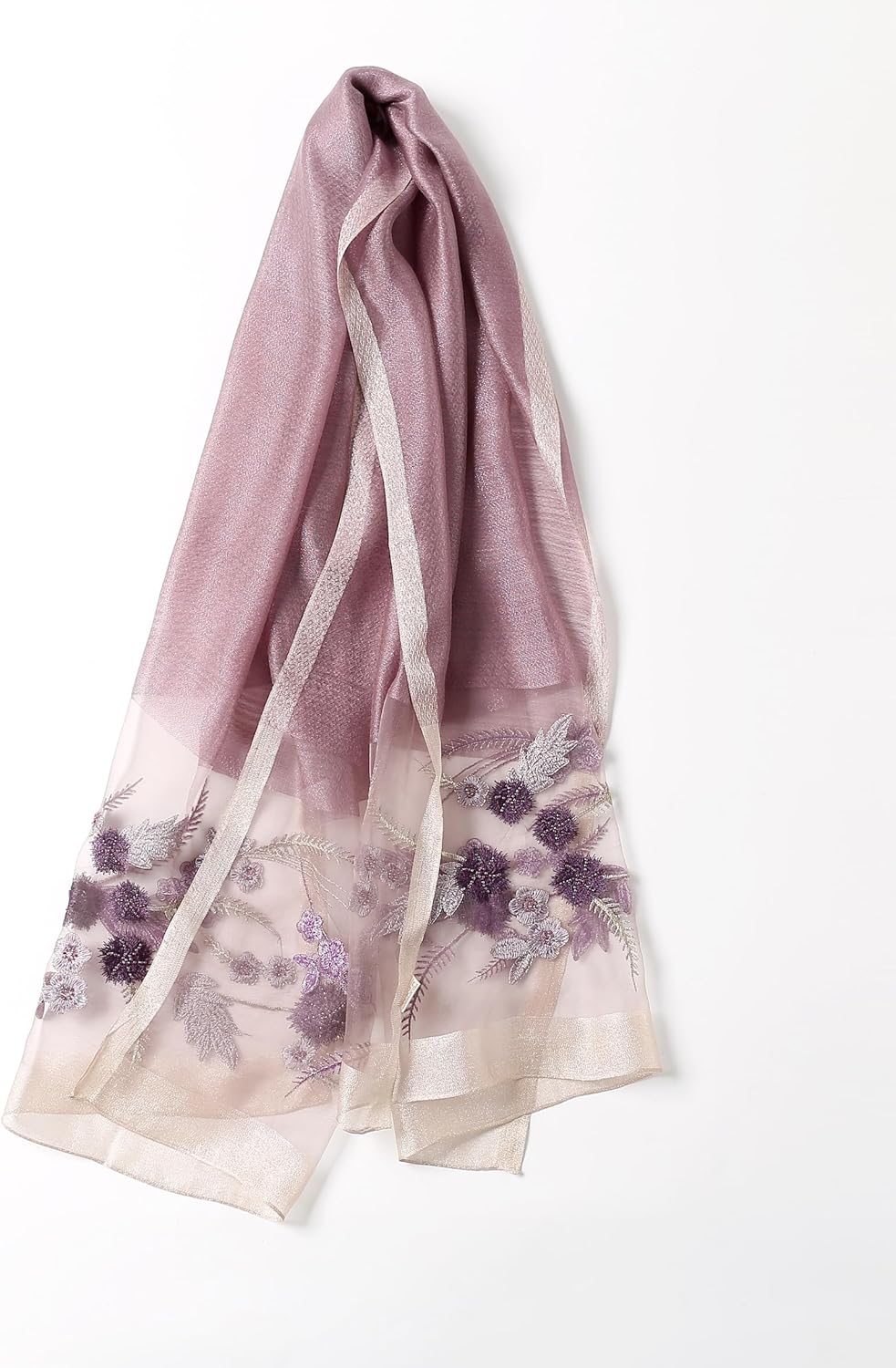 Jeelow Silk Wool Floral Fashion Scarf Shawl Wrap Lightweight Sheer For Women Floral Embroidery Wedding Party Prom - Image 3