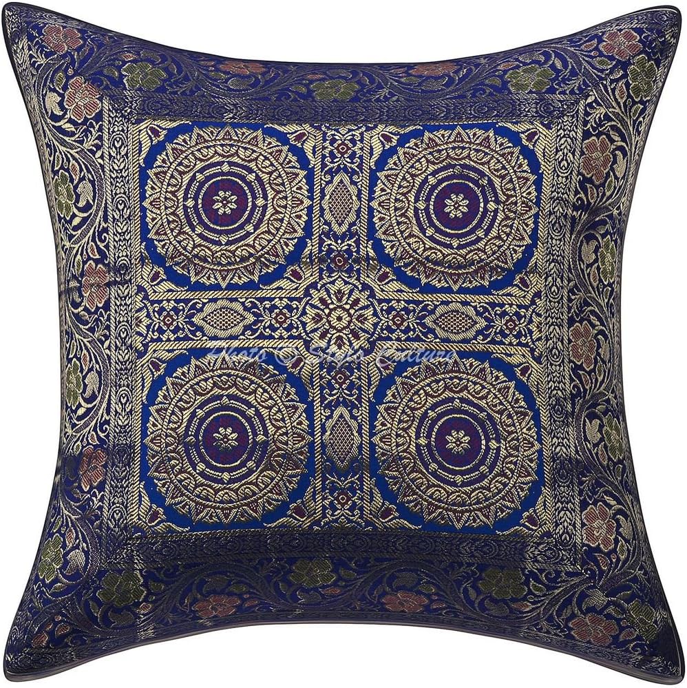 Bohemian Decorative Sofa Settee Accent Throw Pillow Covers 40x40 cm Brocade Living Room Purple Mandala Jacquard Square Luxury Zippered Indian 16x16 Inch Cushion Covers - 5 Pcs