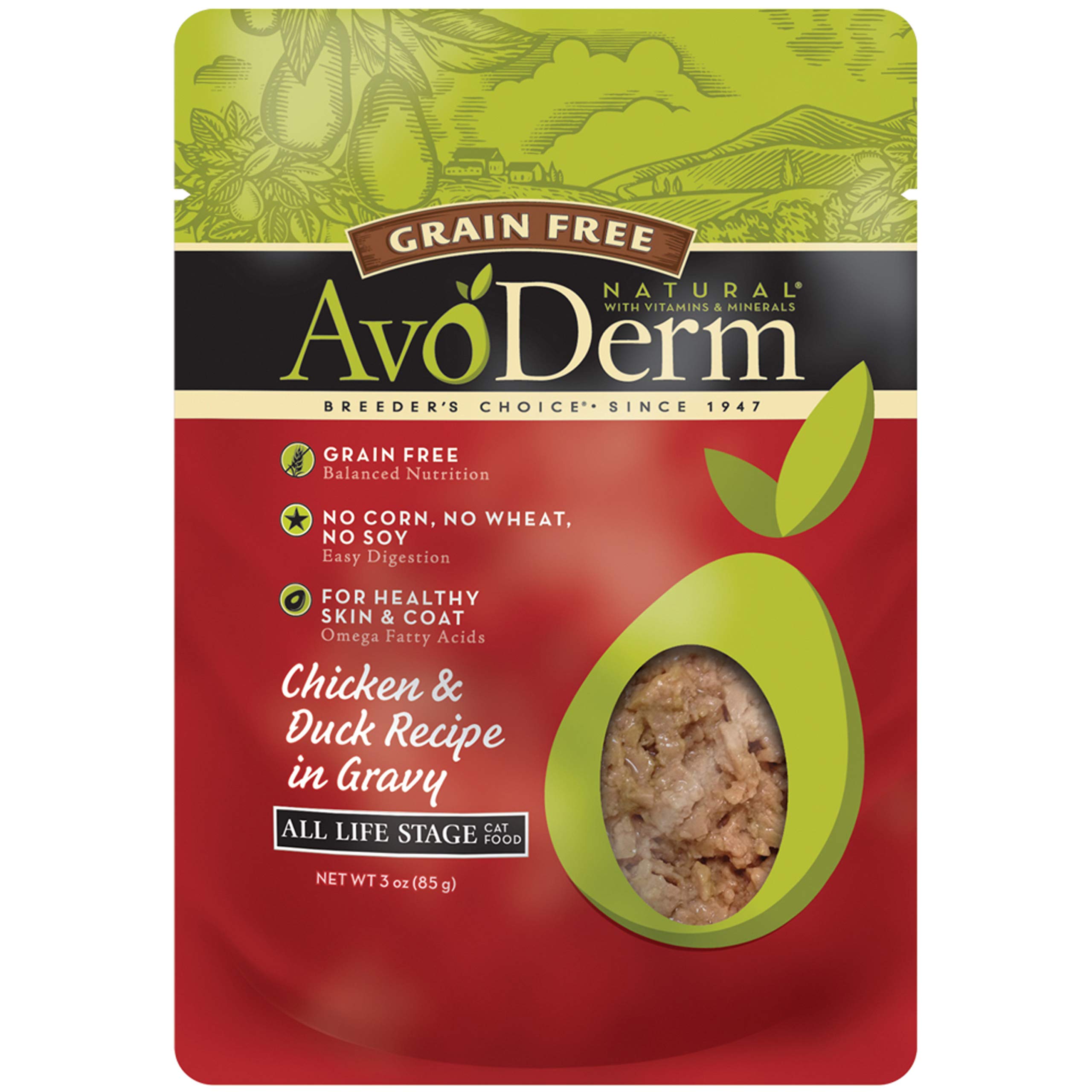 AvoDerm Natural Grain Free Chicken & Duck Recipe in Gravy Pouch Wet Cat Food 3 oz
