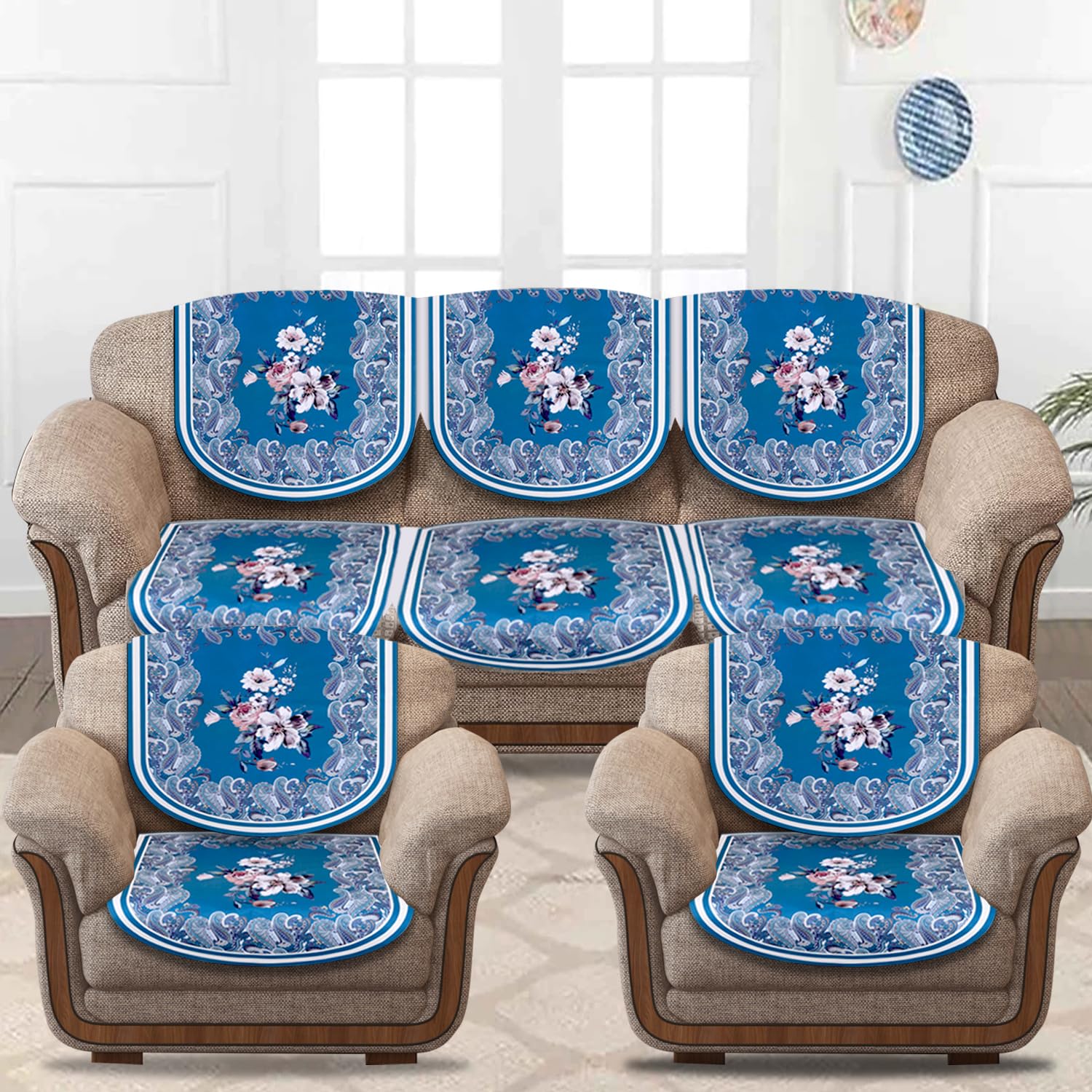 Cloth Fusion Floral Sofa Cover Set of 5 Seater | Velvet Sofa Cover 3 Seater and 2 Seater | 10 Piece (Floral Teal) (B0C1JPYM6B) Amazon Price History, Amazon Price Tracker