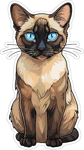 Calcomanía de gato siamés de 4 pulgadas, gato hablador de punta azul siamés, calcomanía de vinilo impermeable para laptop, botella de agua, vaso de