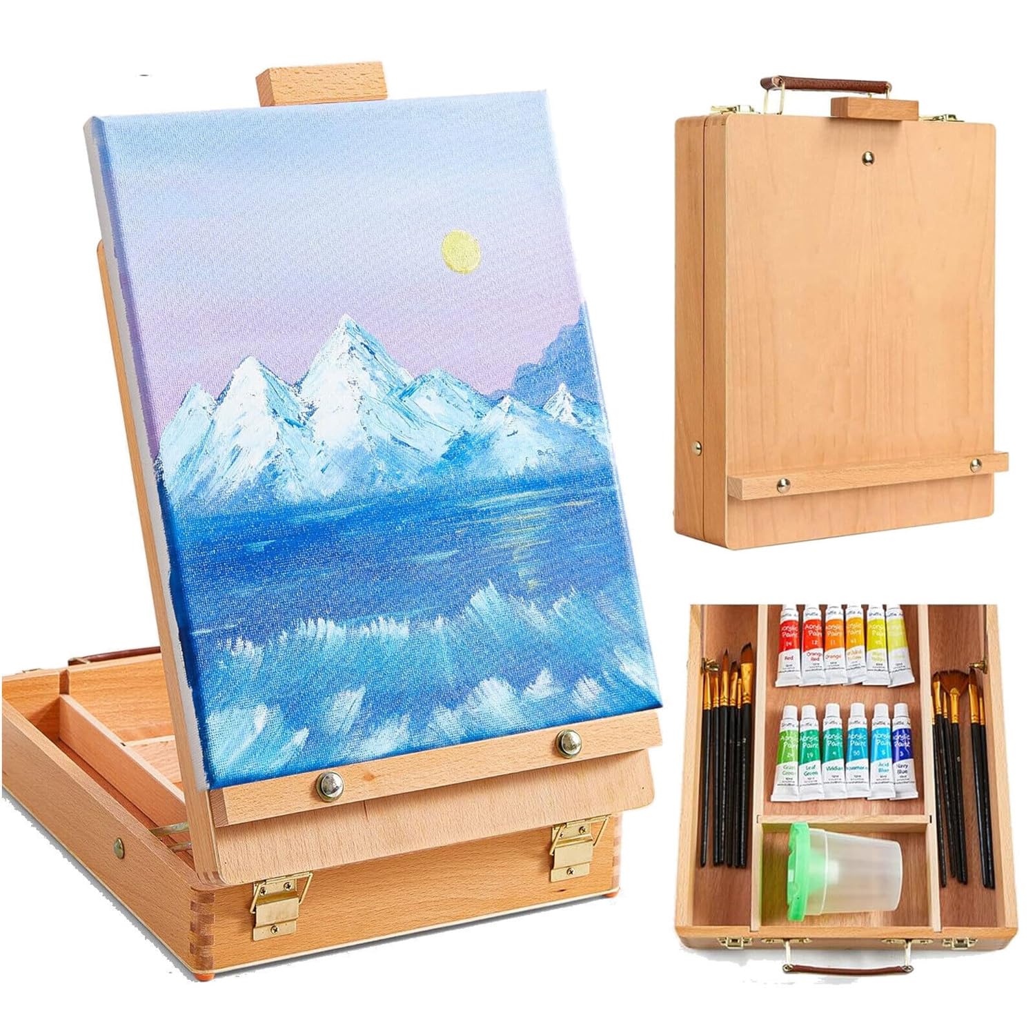 Wooden Table Box Easel - Adjustable Easel Wood Table Sketch Box Easels, Portable Art Easel for Painting and Drawing