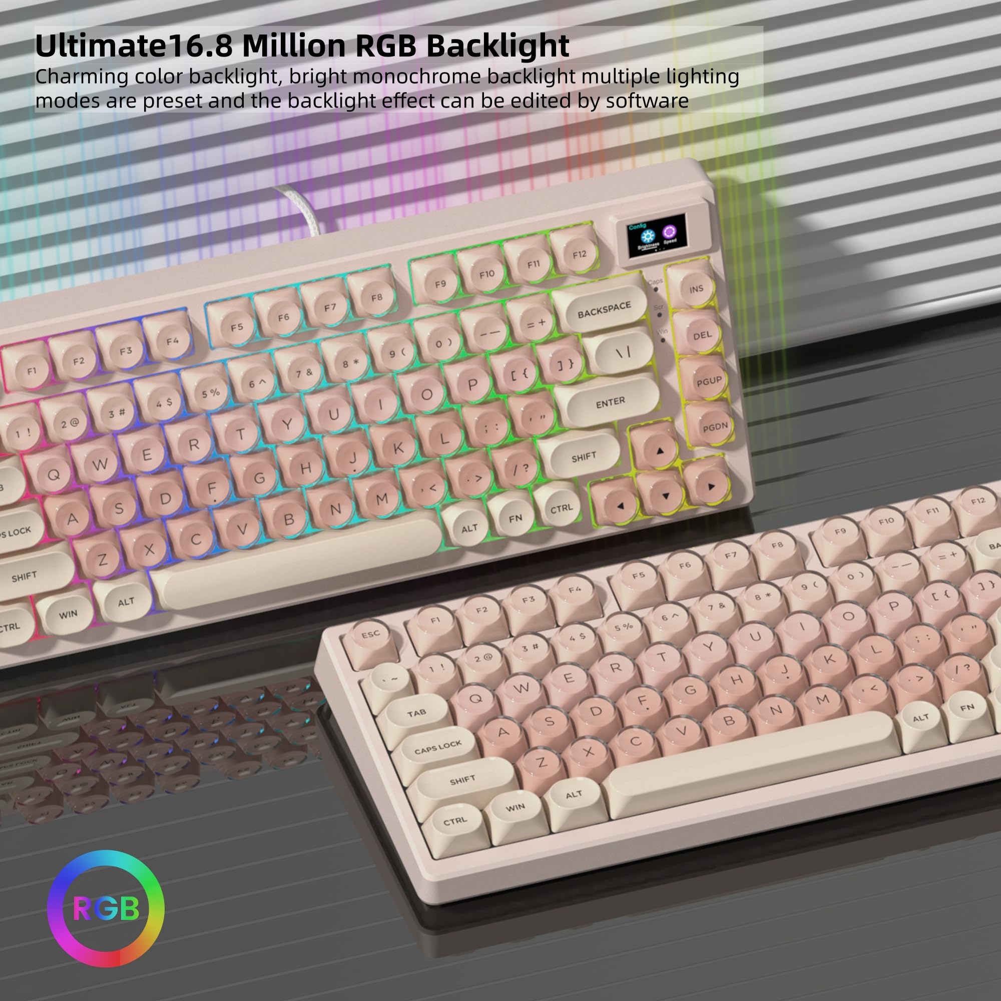 Womier Tastiera meccanica SK80 75% Foundation con display multimediale | Jelly Keycaps - Tastiere color crema per gaming, con cavo RGB e interruttore POM pre-lubrificato per Mac/Win, rosa