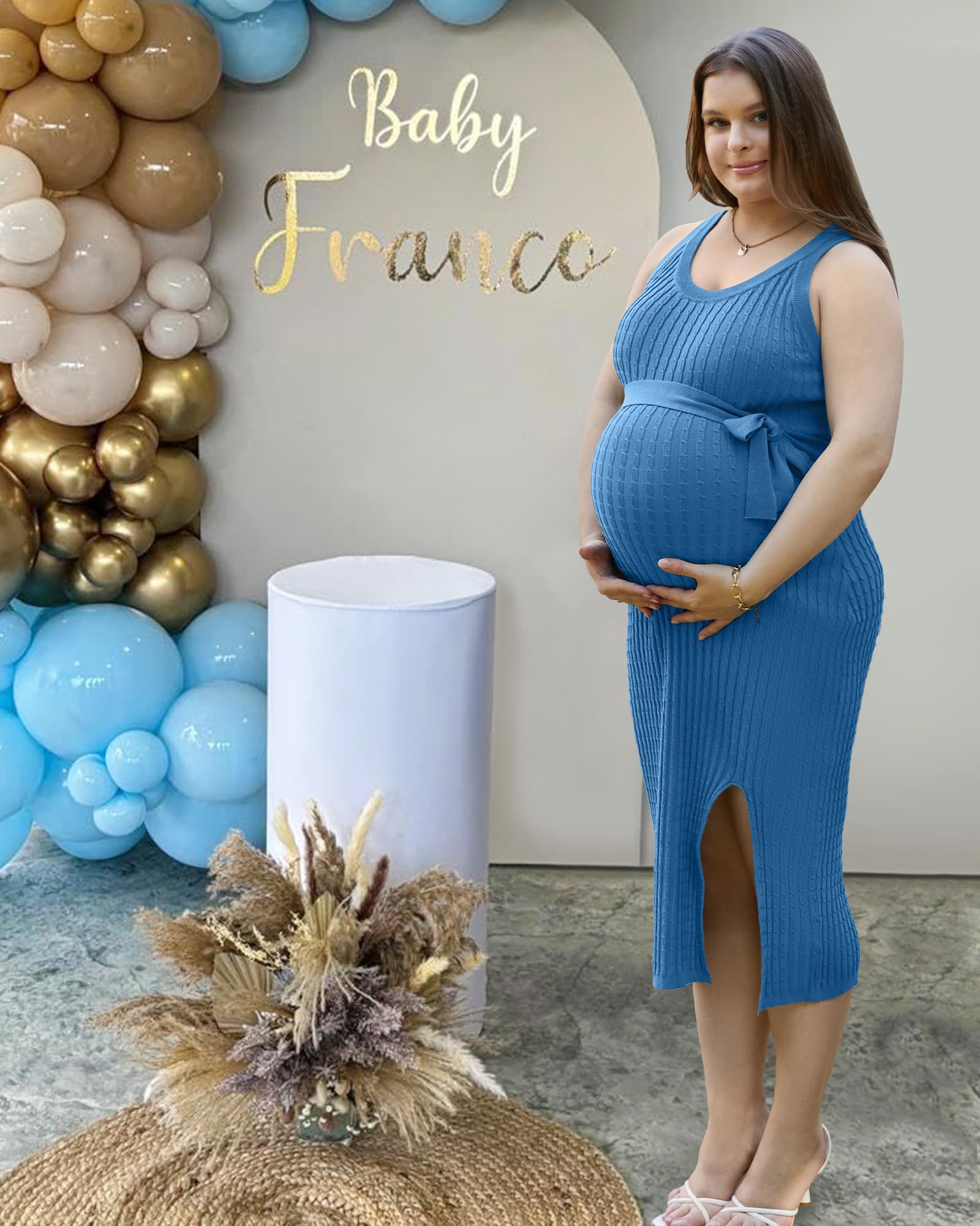 V FOR CITY Abito premaman per baby shower a maglia con fessura per gravidanza abiti casual senza maniche aderente vestiti incinta