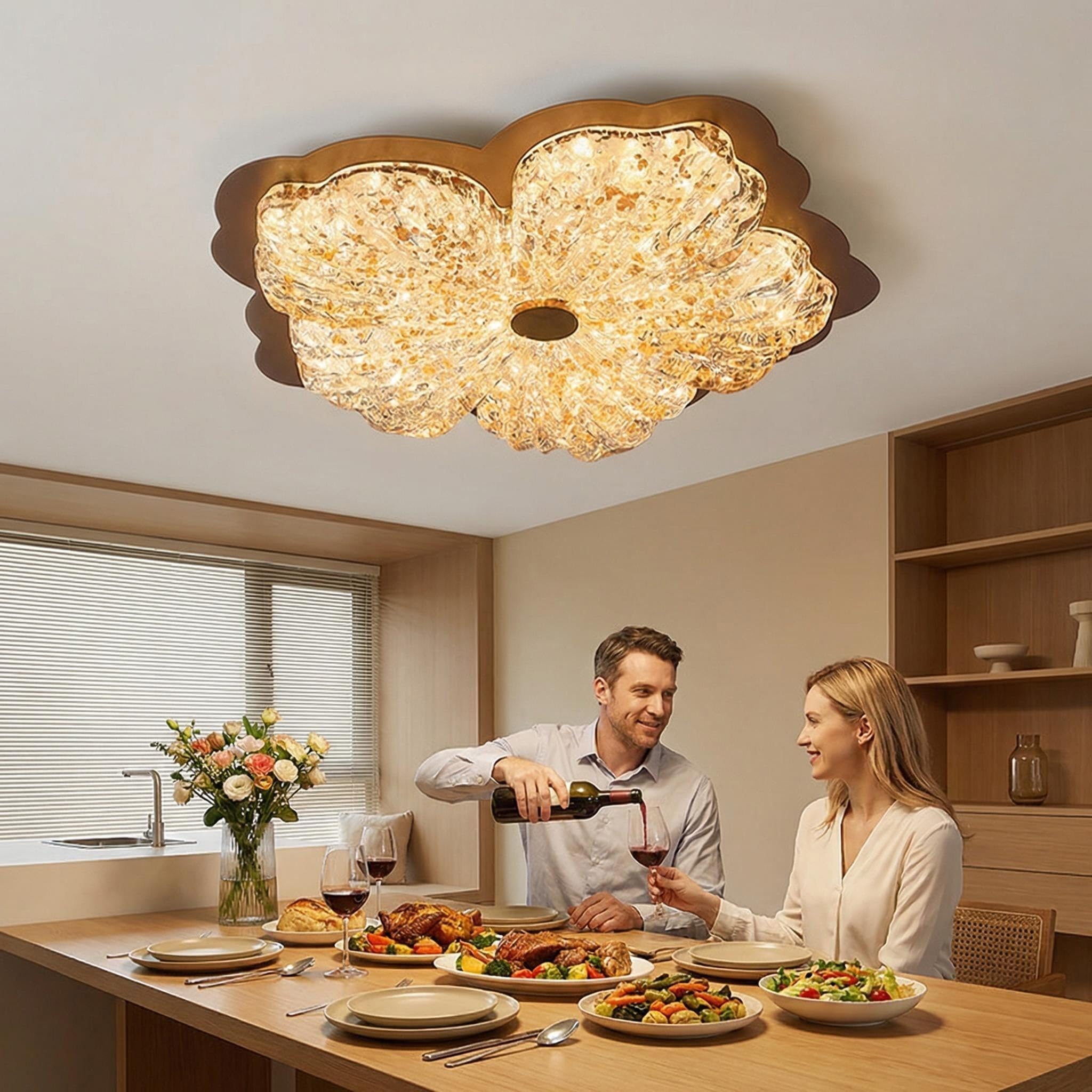 Lámpara de techo LED de resina dorada, 72 W, regulable con mando a distancia, luz de techo para salón y dormitorio (40 cm)