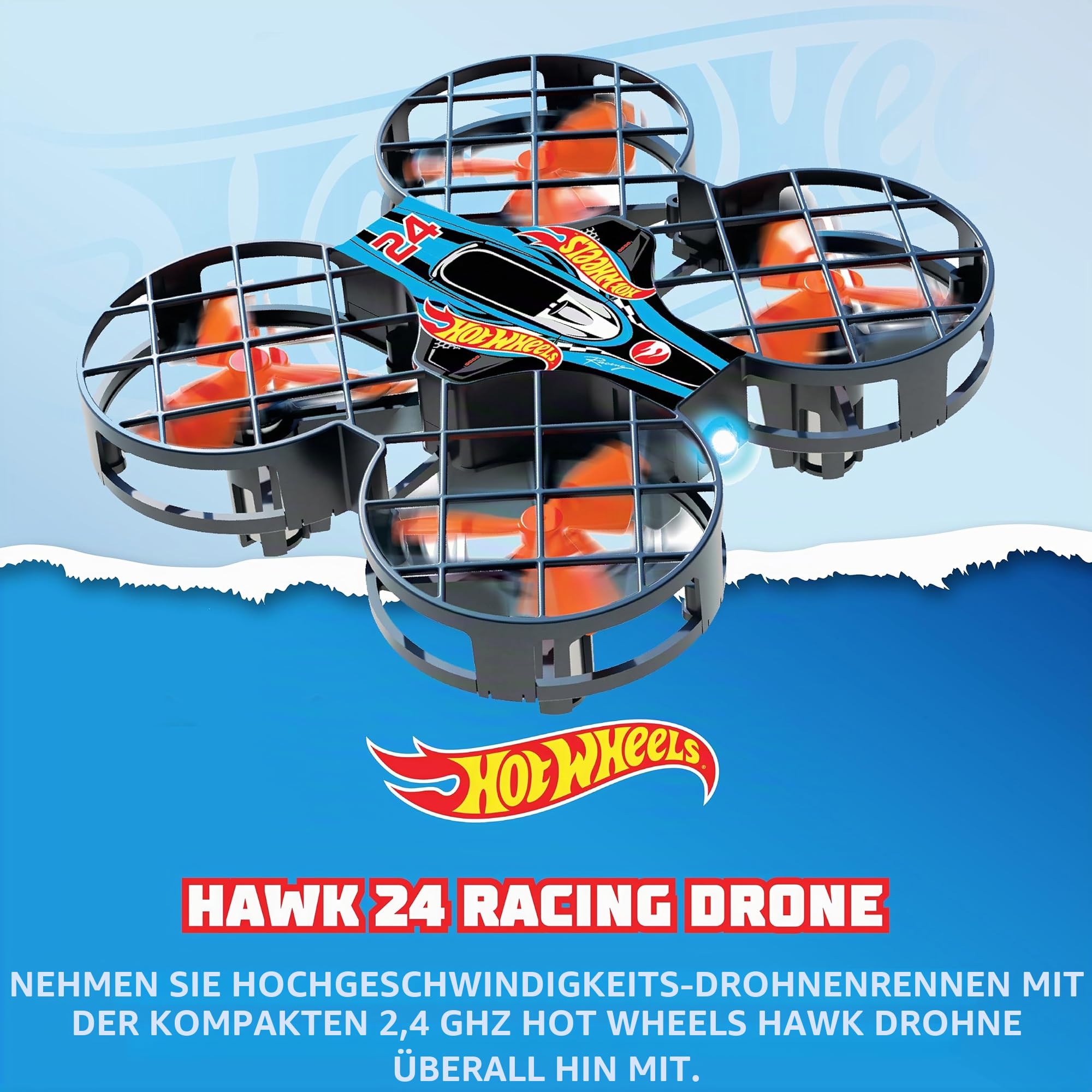 BLADEZ Hot Wheels Hawk 24 Racing Quad Age 8+ Remote Control Drone Flying Toy Perform Stunts and Race RC 2.4GHz with Lights Crash Resistant Licensed Toy Toyz
