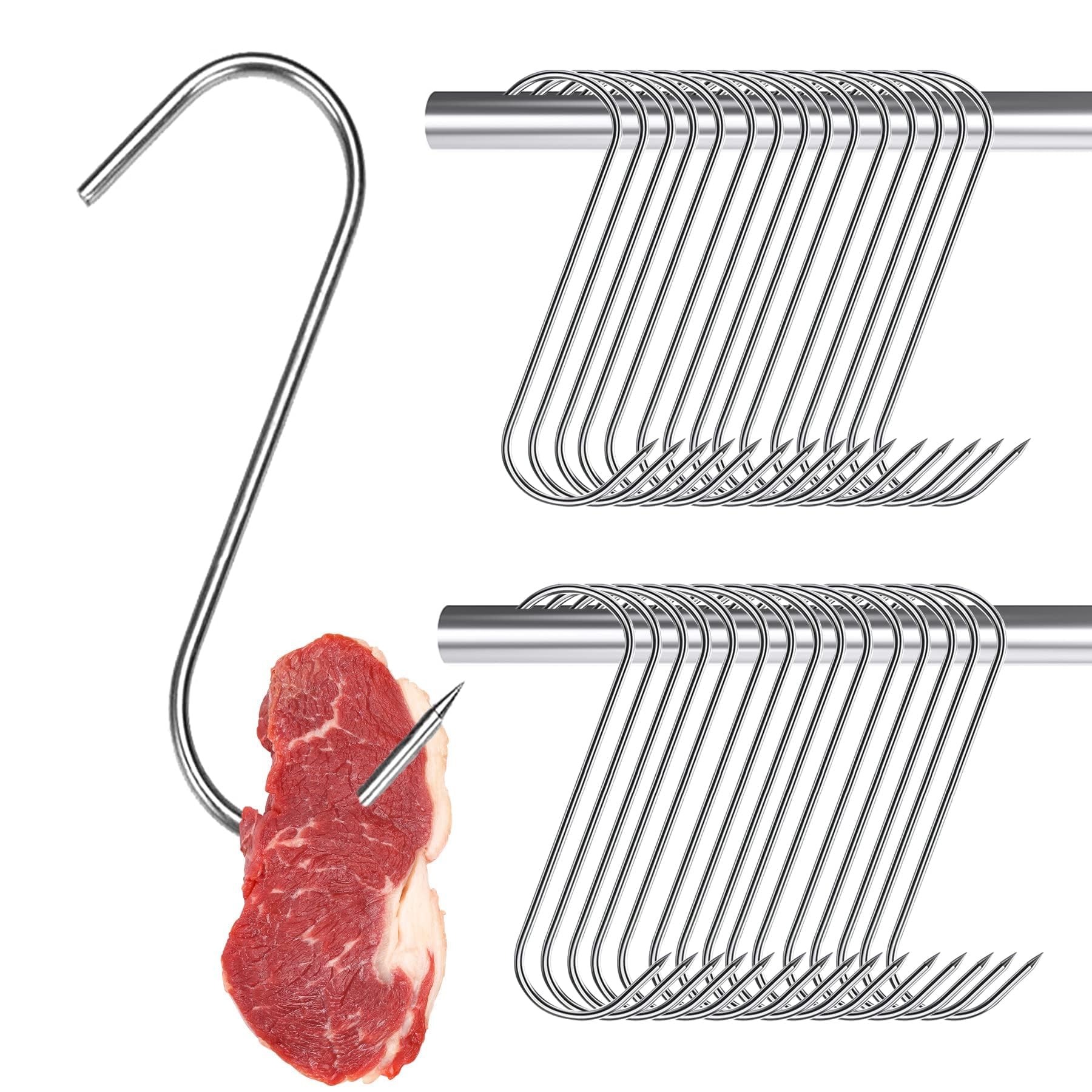 20 Ganci Per Carne In Acciaio Inox | A Forma Di S Per Affumicatura