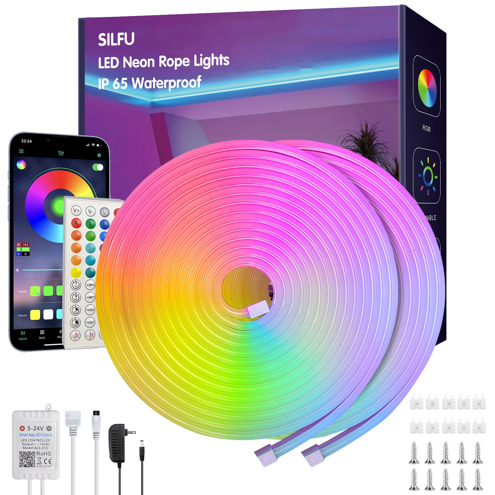 Programmable Rgb Led Rope Light Neon RGB Led Rope Lights 66Ft Led Strip Lights Outdoor Waterproof with ...