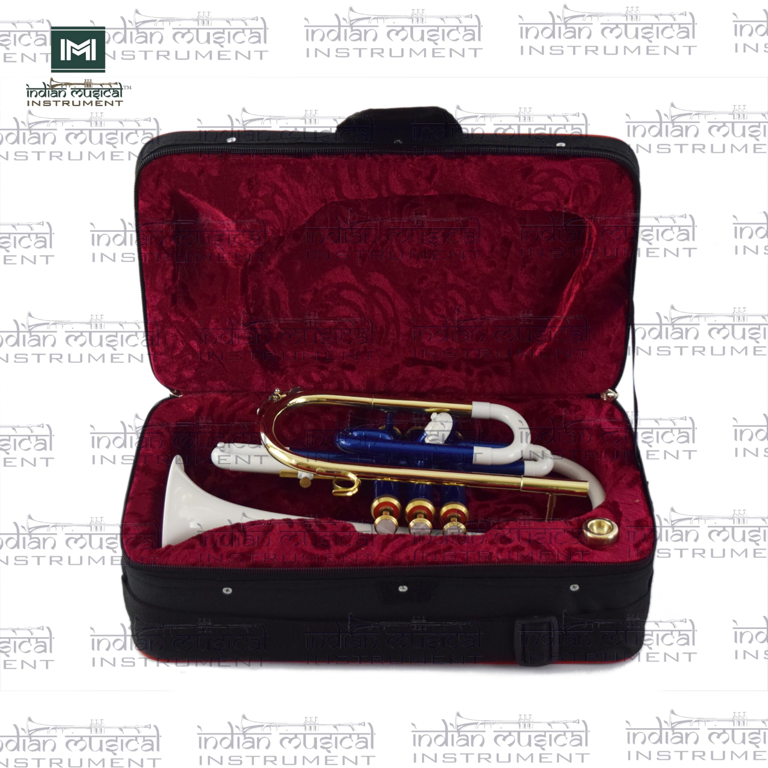 Cornet 3 Ventil, BB Pitch, Messing Qualität inkl. Mundstück und Tragetasche, Handschuhe (Weiß Blau Gold)
