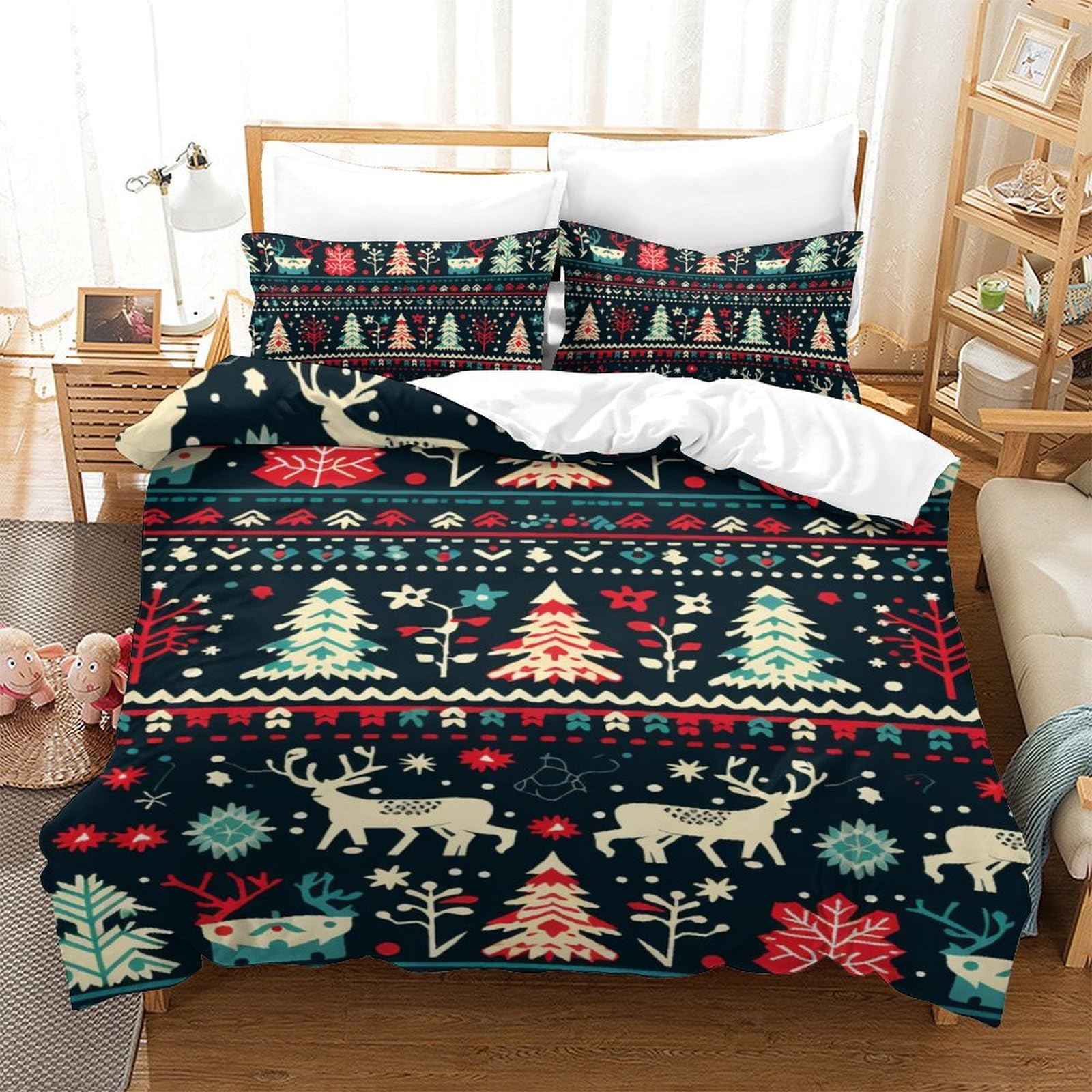 BARDYS Christmas 3D Printed Quilt Cover 3 Pieces Bedding Soft Easy Care with Zipper Closure,Pillowcases for Teens And Adults Single(140x200cm) — image 1