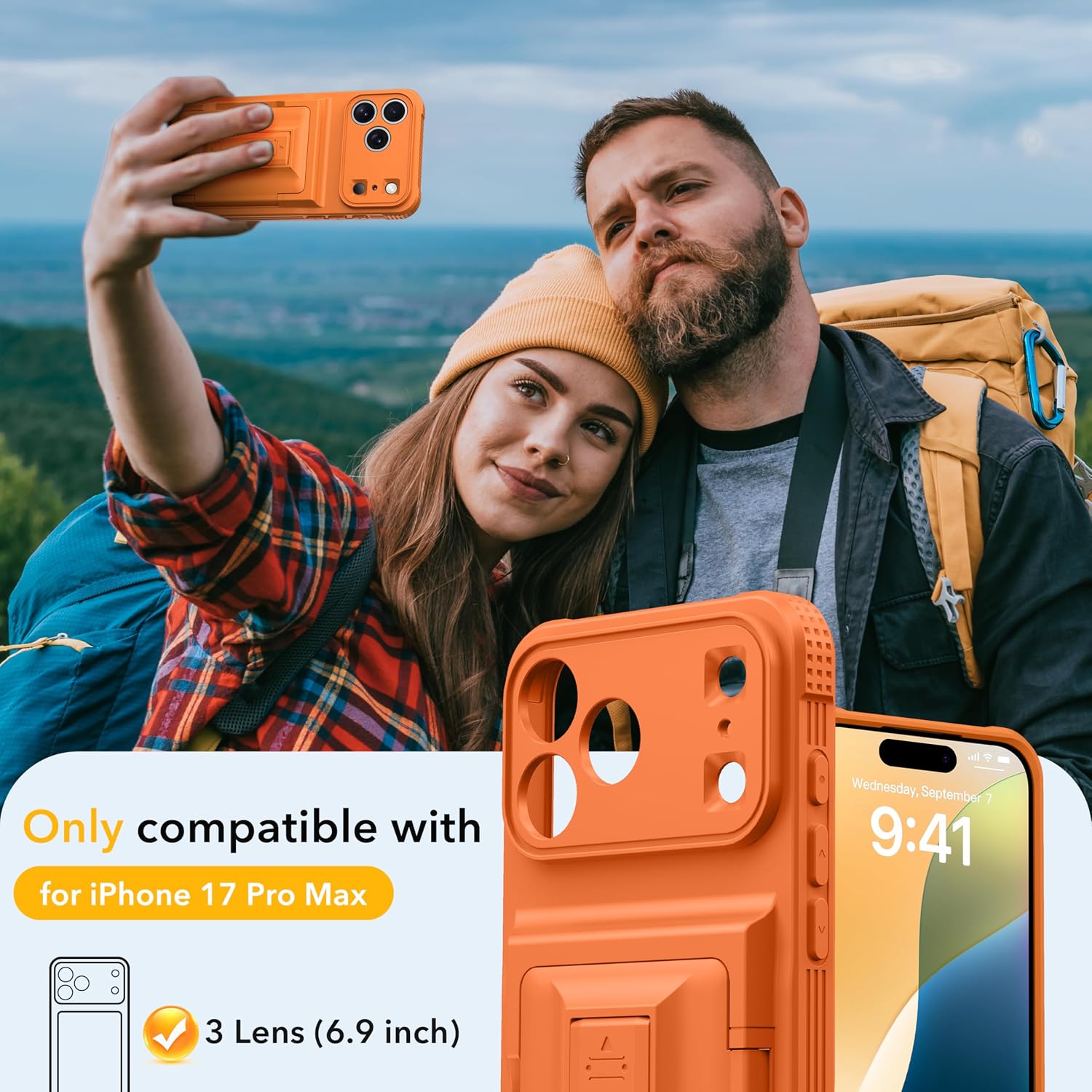 Oterkin for iPhone 17 Pro Max Wallet Case [4-5 Card Holder] [Kickstand] [Full Camera Protection] [RFID Blocking] [Military Grade Protection] Shockproof Rugged Case for iPhone 17 Pro Max, Orange