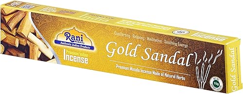 Miniatura 8 de Incienso de sandalia Rani Gold (incienso Masala prémium hecho de hierbas naturales) 0.53 oz x 10 paquetes  Total de 100 varillas de incienso  para