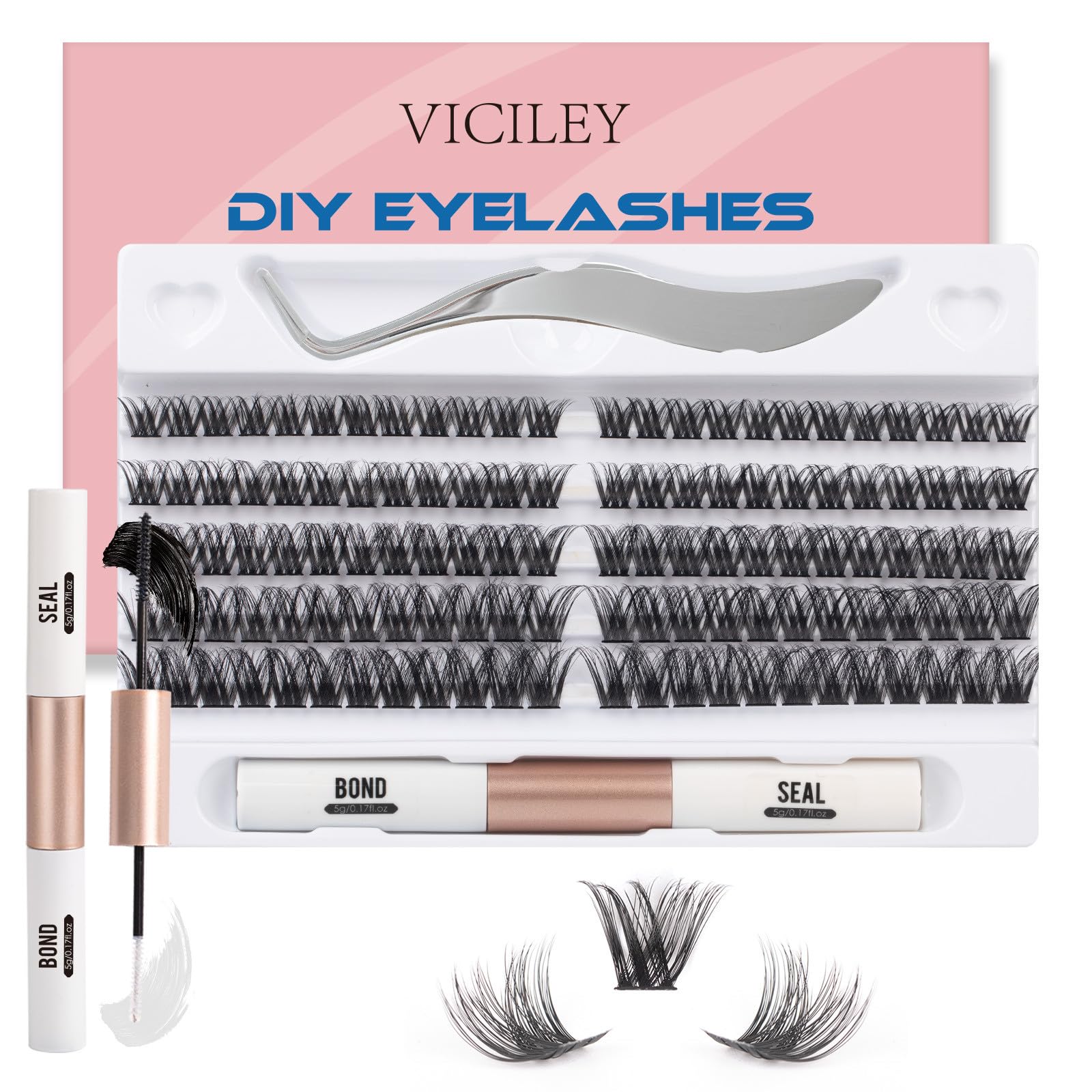 VICILEY Cluster Lashes 120 Individual Lashes Lash Extension Kit Cluster With Lash Bond and Seal and Applicator Eyelash Extensions False Eyelashes Wispy Fluffy Lashes Reusable Natural Lashes - V27