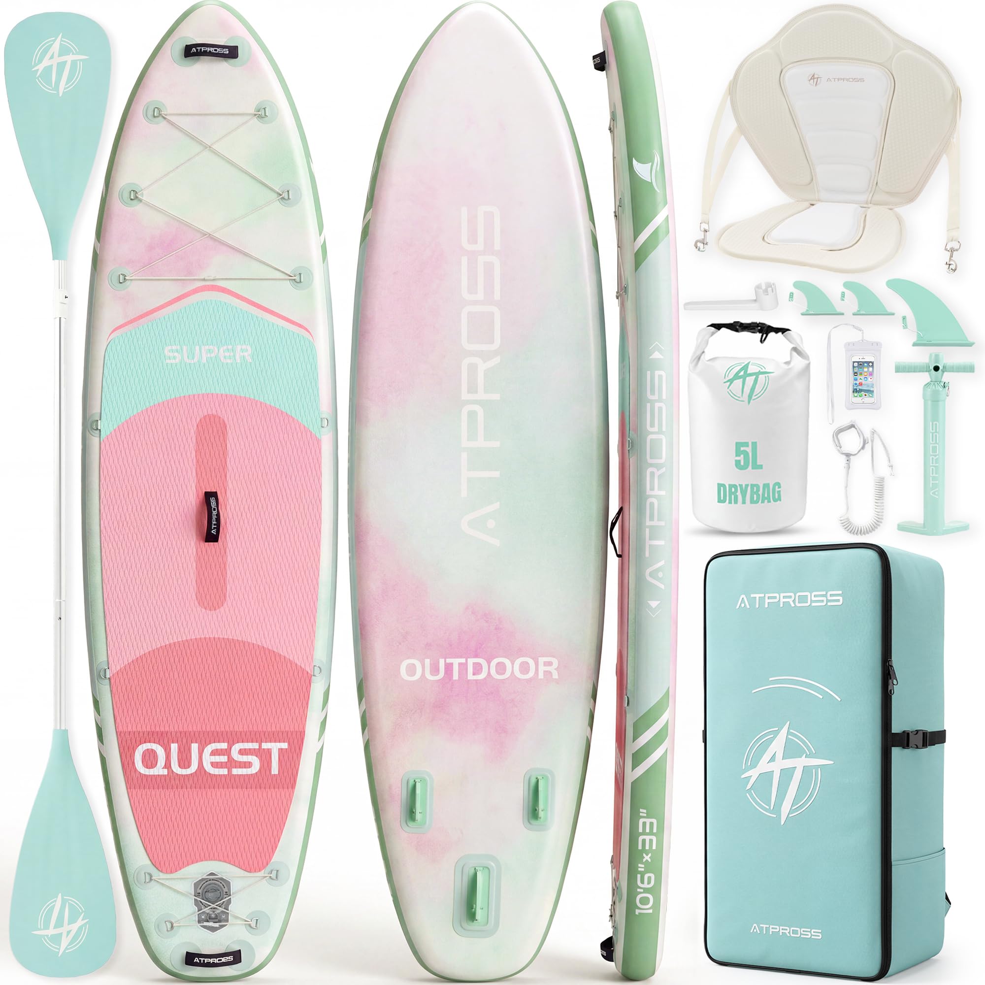 Stand Up Paddling Board,320cm Stand Up | Paddle mit Reichhaltigem Zubehör, SUP Board 200kg Tragkraft mit Eva-Rutschfestem Deck