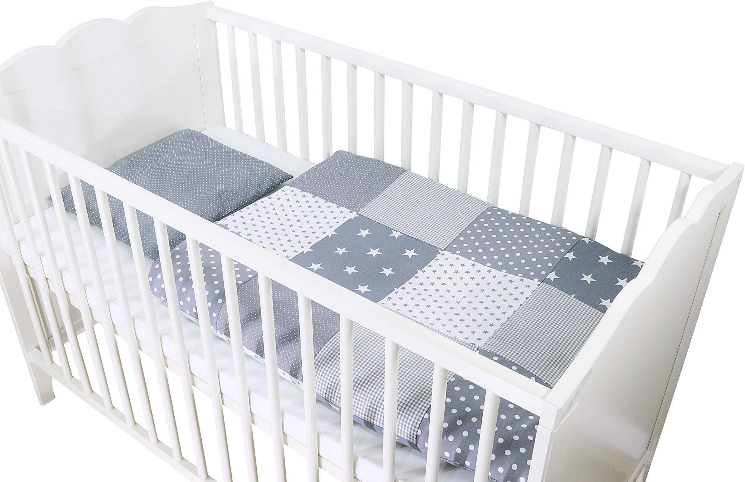 Bebilino Baby Bed Linen Choice of 10 Colour Combinations and Designs 2-Piece Set Pillow Cover 35 x 40 cm and Duvet Cover 80 x 80 cm Patchwork