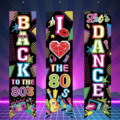 3 piezas de decoraciones de fiesta de los años 80 "Back to the 1980 Banners I Love 80s Porche carteles colgantes para el hogar, bar, tema retro, hip