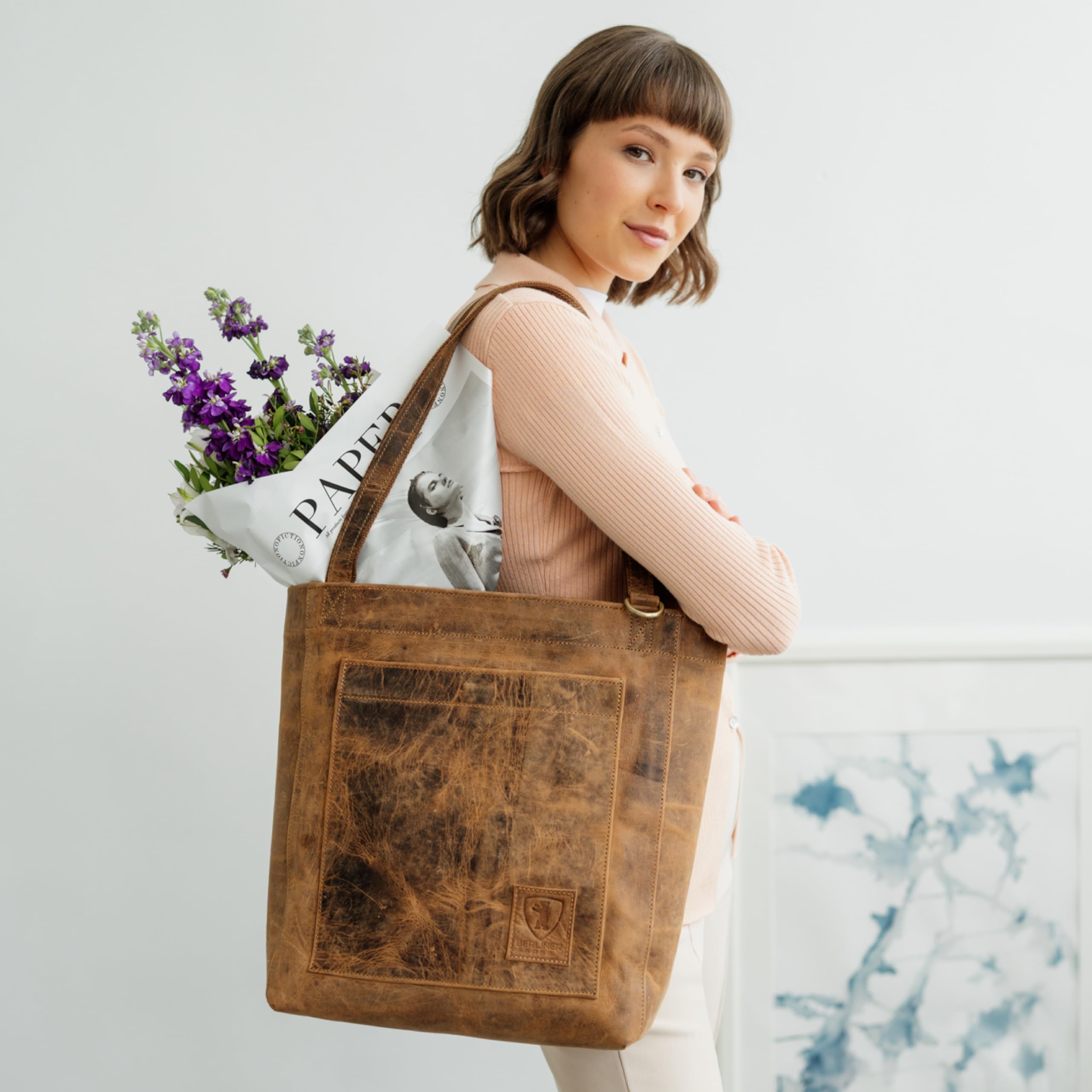 Berliner Bags Seville Bolso Shopper Tote Mujer Piel Auténtica Grande Asas