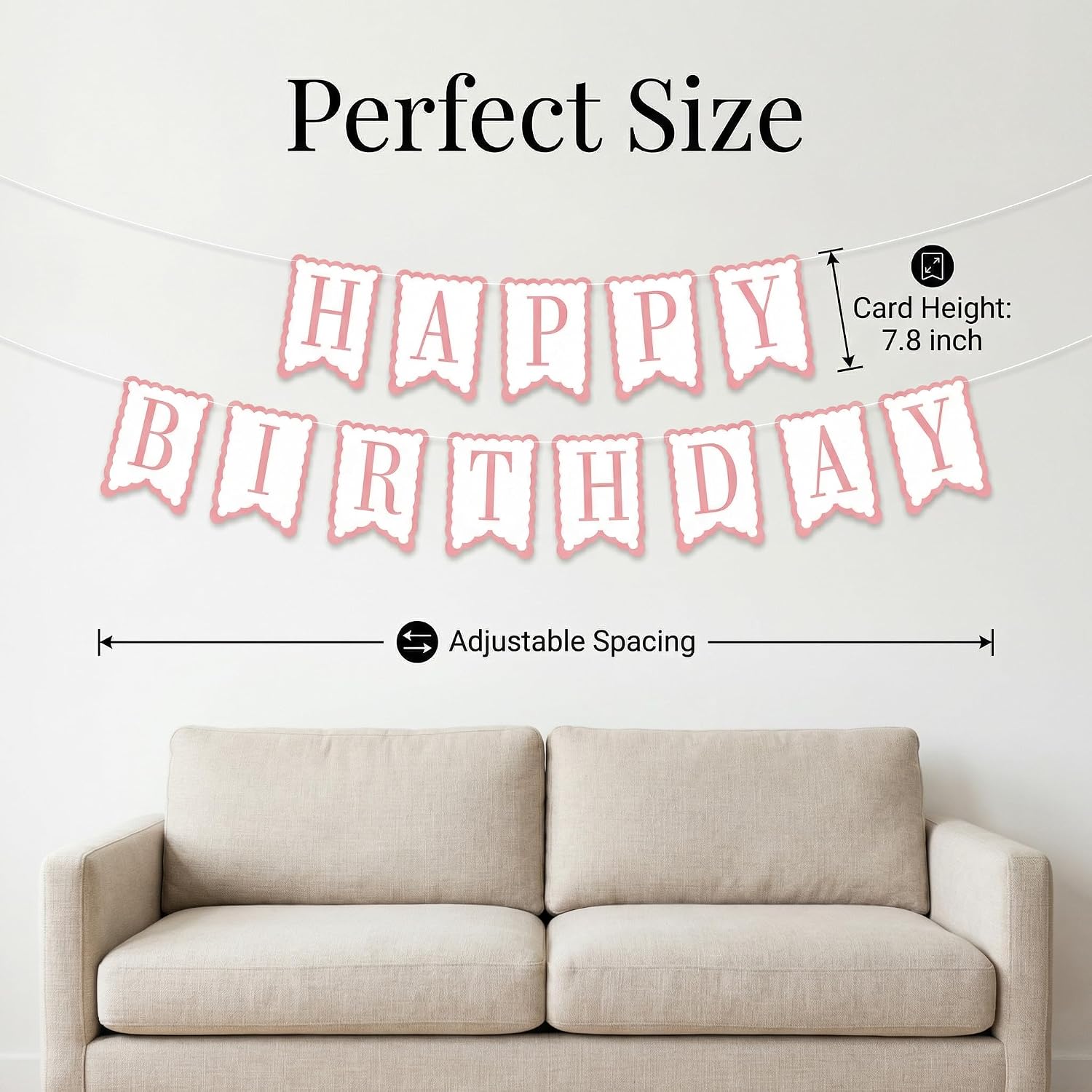 Pink Birthday Banner with Satin Bows, Scalloped Edge Per-string