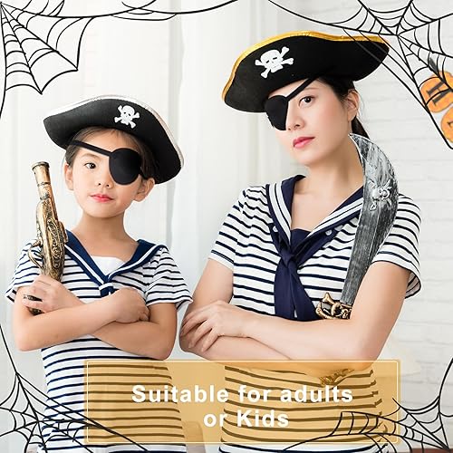 Miniatura 5 de Nuanchu 18 máscaras de ojos de pirata de Halloween, ajustables, 3D, cómodas máscaras de un solo ojo para fiesta temática pirata (negro)