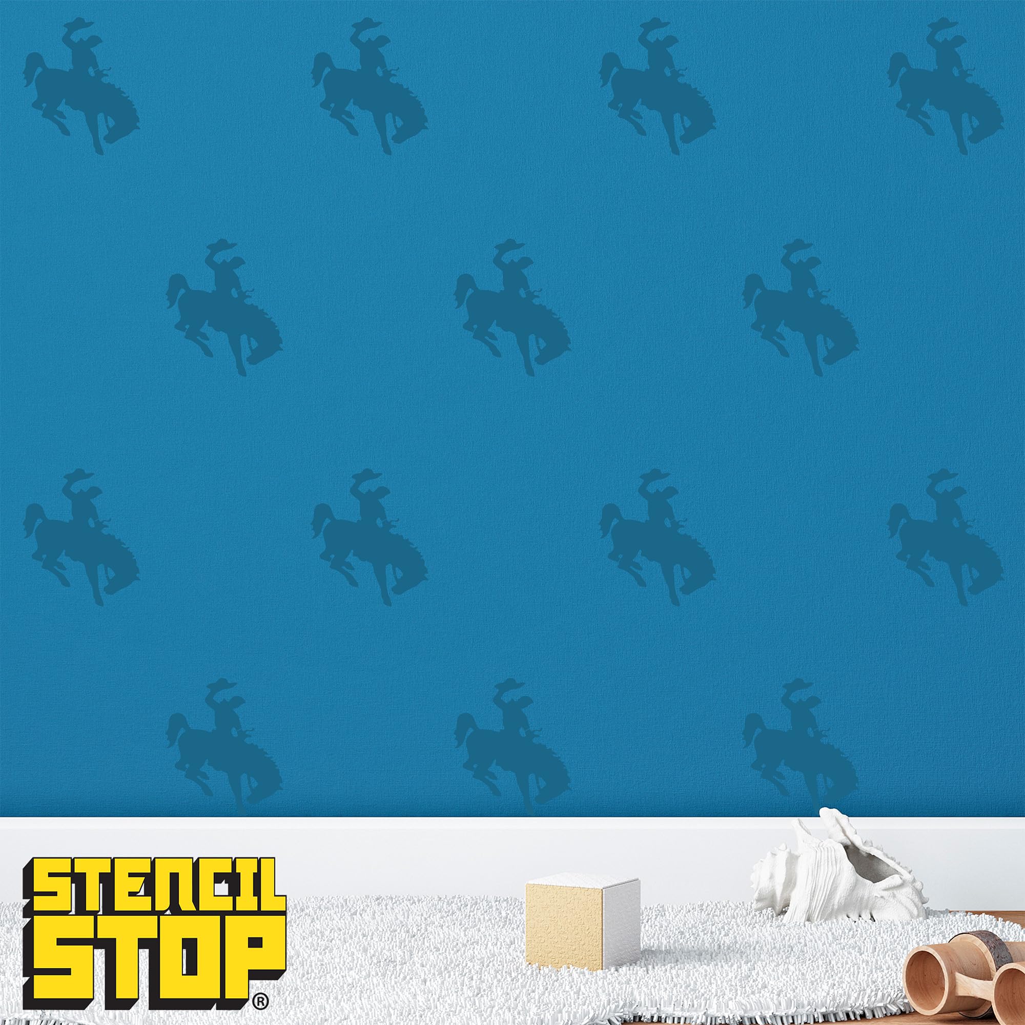 Stencil Stop Plantilla Cowboy on Bucking Bronco, reutilizable para proyectos de bricolaje, pintura, dibujo, manualidades, plástico Mylar de 14 mm (15.4 x 18 pulgadas)