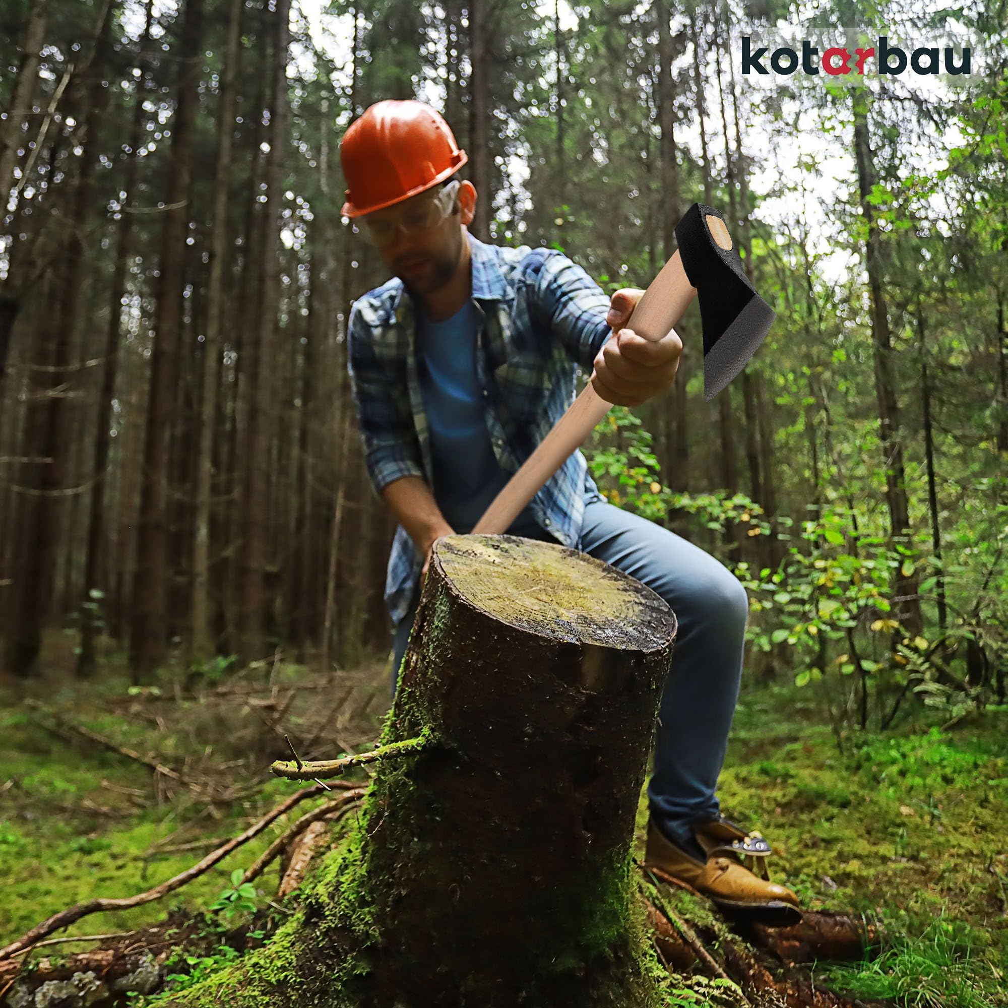 KOTARBAU® Hacha forjada 1,8 kg Longitud total 783 mm con mango de madera Hacha para hendidura de madera Hacha de cañón Martillo de madera