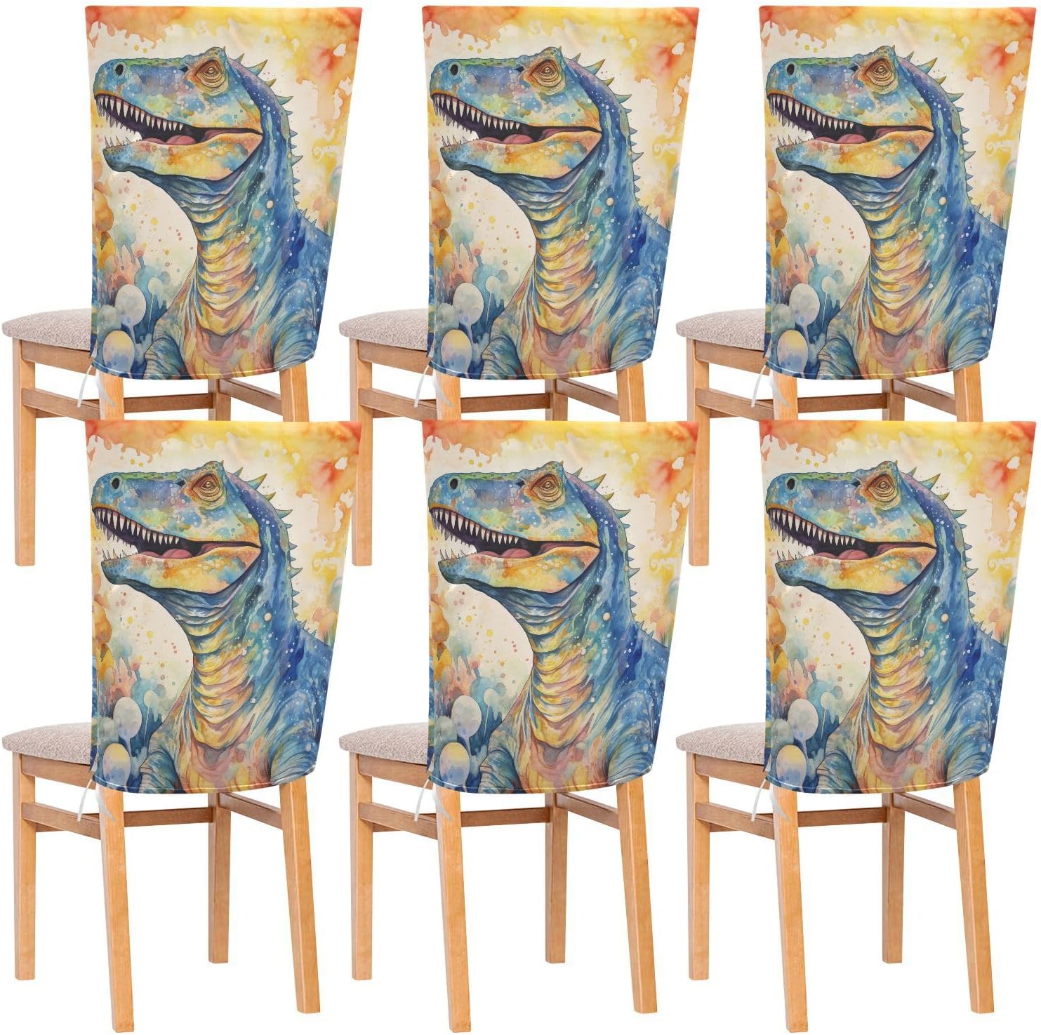 ALAZA Retro Style Dinosaur Chair Back Cover Set of 6, Washable Reusable Removable Chair Slipcovers Decorative Chair Cover for Home Kitchen Wedding Party