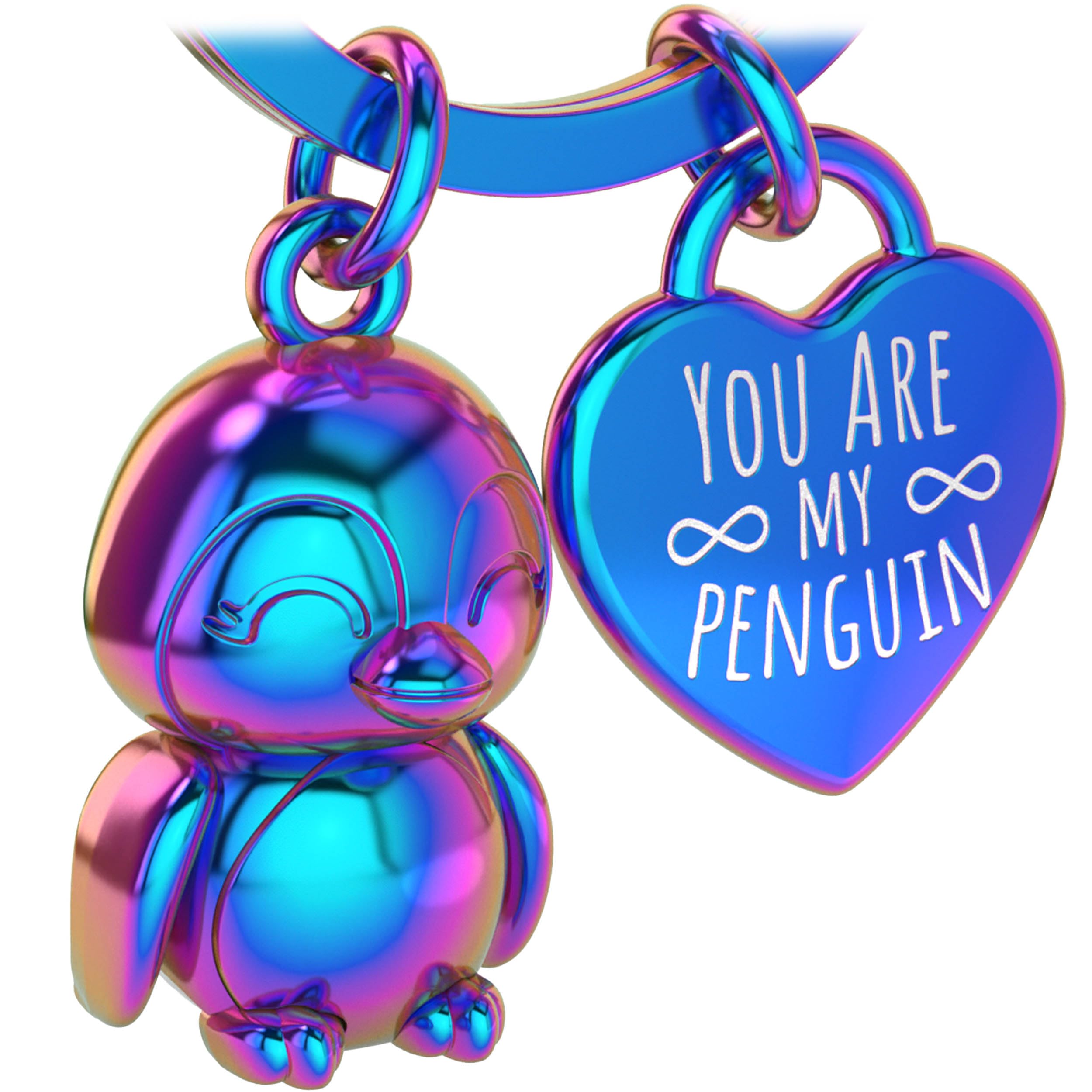 Lanolu Women's Penguin Rainbow Penguin Keychain For Partner, Penguin Gift, Couple Keychain, Anniversary Keychain, Lucky Charm With You Are My Penguin Engraving