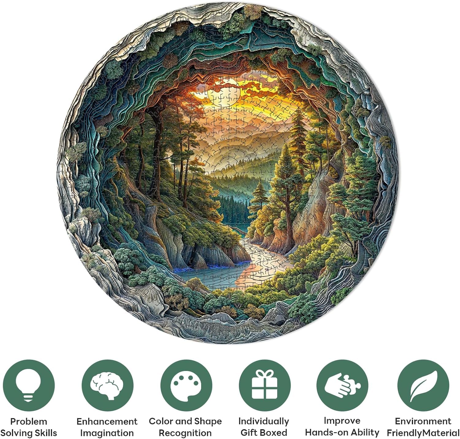 Puzzle für Erwachsene, 1000-3D-Höhlenwald, 1000 Teile, 67,5 x 67,5 cm, hartes, unmögliches, rundes Puzzle, buntes DIY-Puzzle, für Heimdekoration, Familienpuzzle, perfekt für Ostern