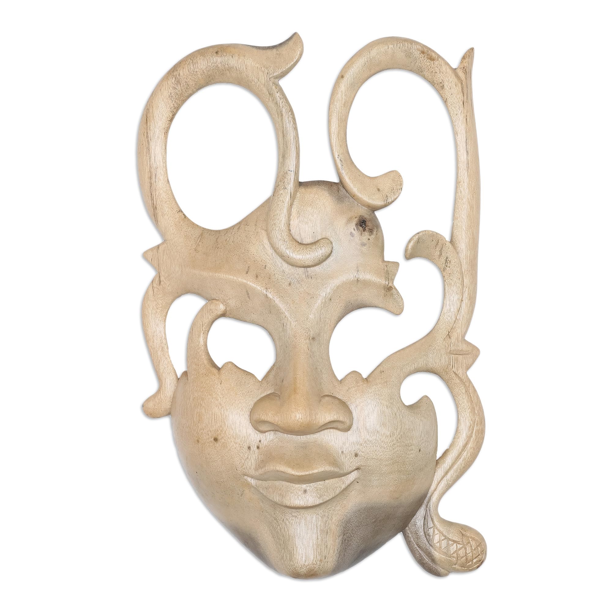 NOVICA Decorative Modern Hibiscus Wood Mask, Beige, Optimist'