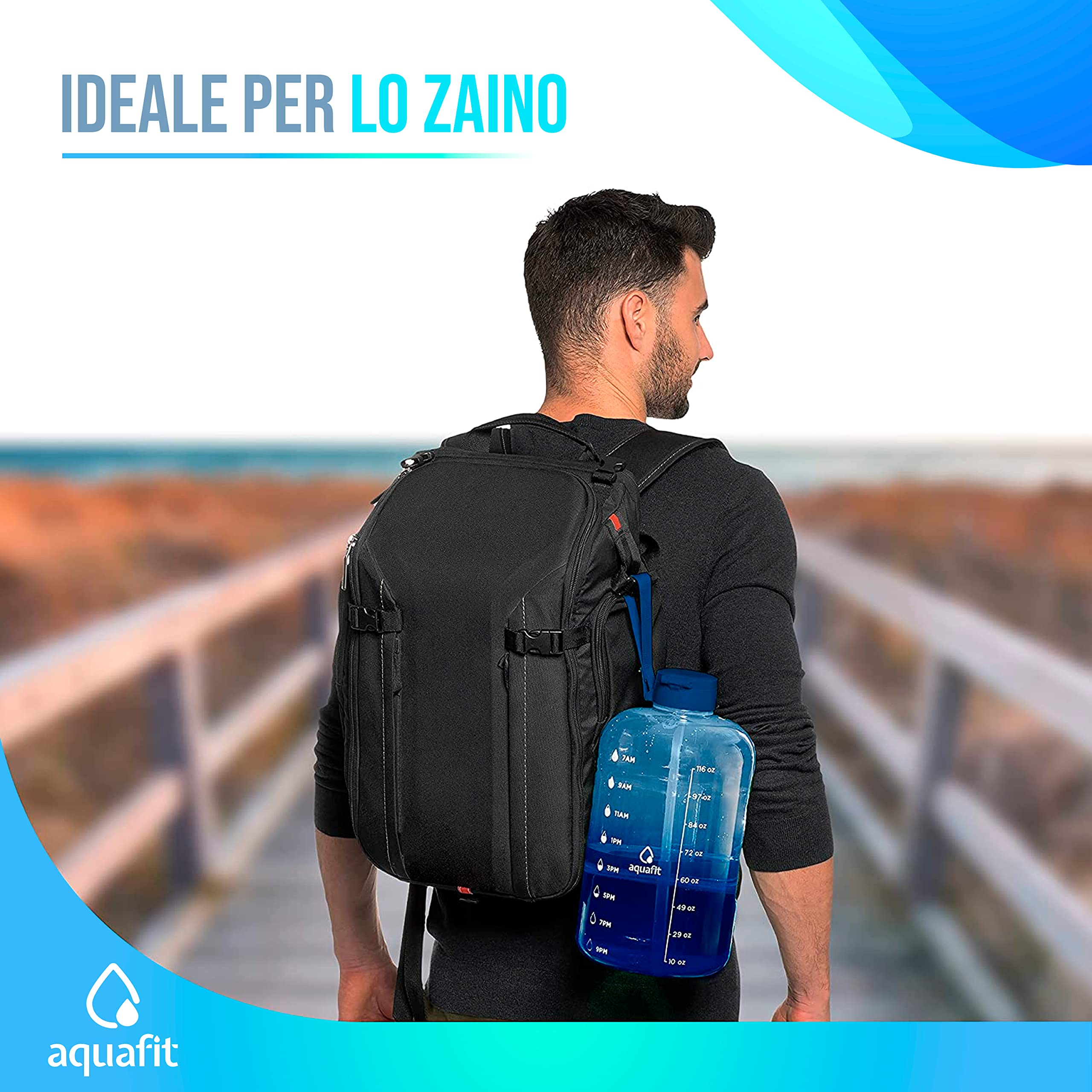 AQUAFIT Borraccia Palestra 2,3 lt con Cannuccia - Borraccia 2 Litri Motivazionale con Indicatore Tempo - Gallon Water Bottle