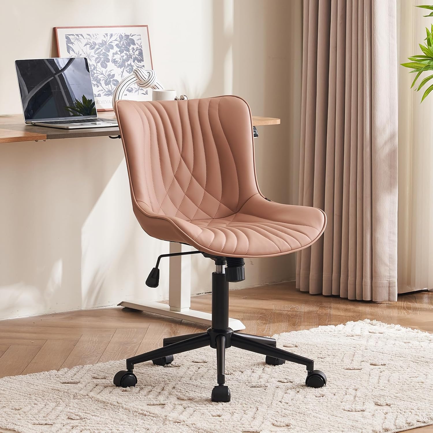 Amazon.com: YOUTASTE Office Chair Pink Armless Desk Chair with Wheels ...