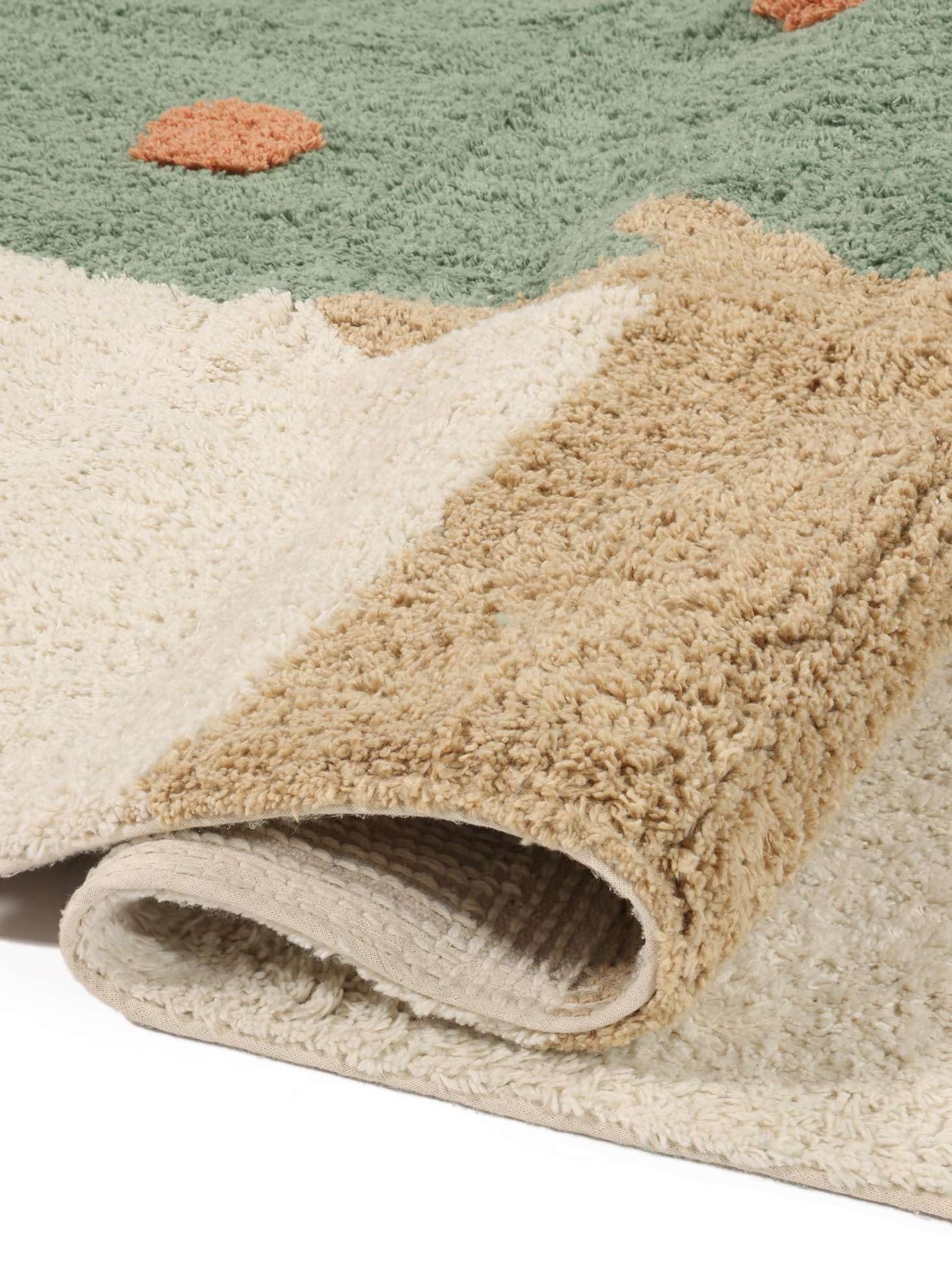 RugVista Apple Tree, Tapis pour Enfants, Modernes, 150 x cm, Poil Ras, Chambre d'enfant, Lavage en Machine, sans Produits Chimiques Dangereux, Vert/Terracotta