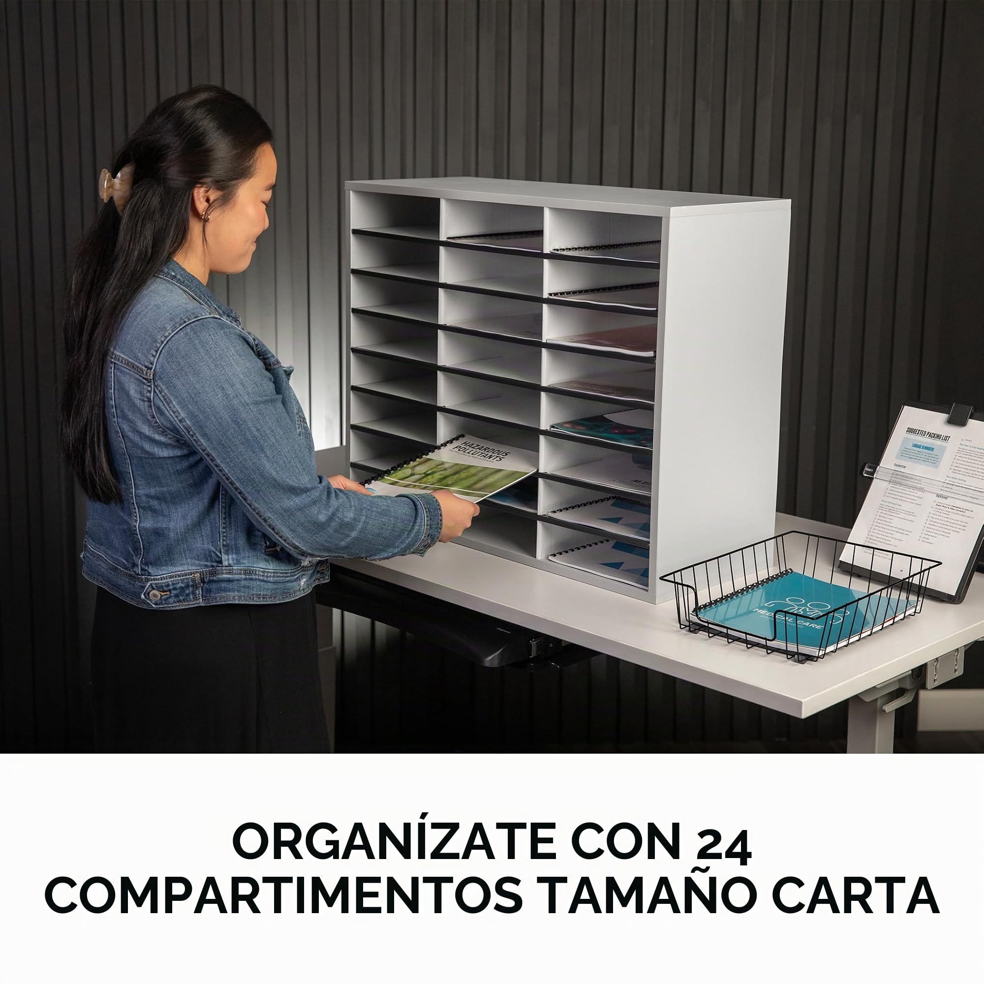 Fellowes, Mueble organizador de documentos, 24 compartimentos, gris