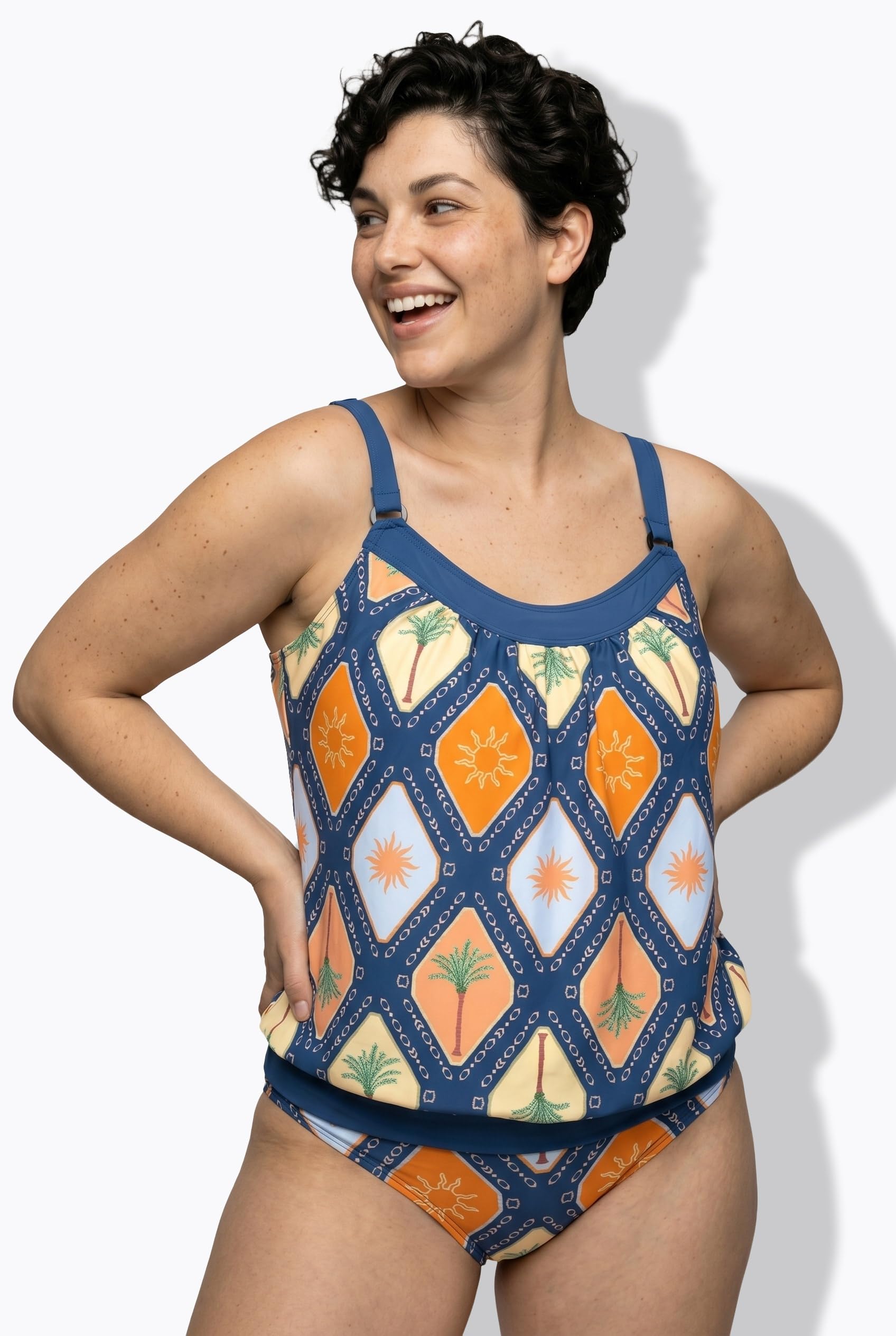 Ulla Popken Damen große Größen Übergrößen Plus Size Tankini, Karo, Elastiksaum, Softcups, Träger verstellbar 836729