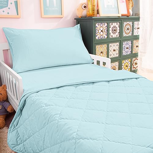 Vista 333 de NTBAY Juego de ropa de cama para niños pequeños, juego de ropa de cama suave y transpirable de 4 piezas para niños y niñas, incluye edredón
