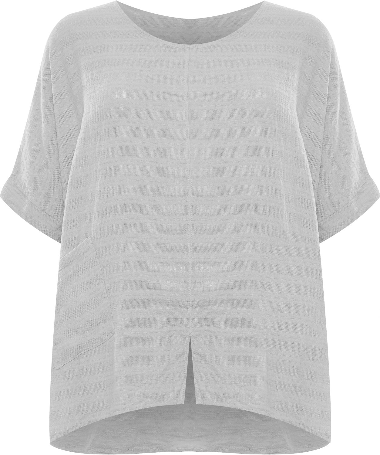 WearAll Women's Plus Linen Hanky Hem Top Ladies Baggy Oversized Short Batwing Sleeve - Light Grey - 20-22