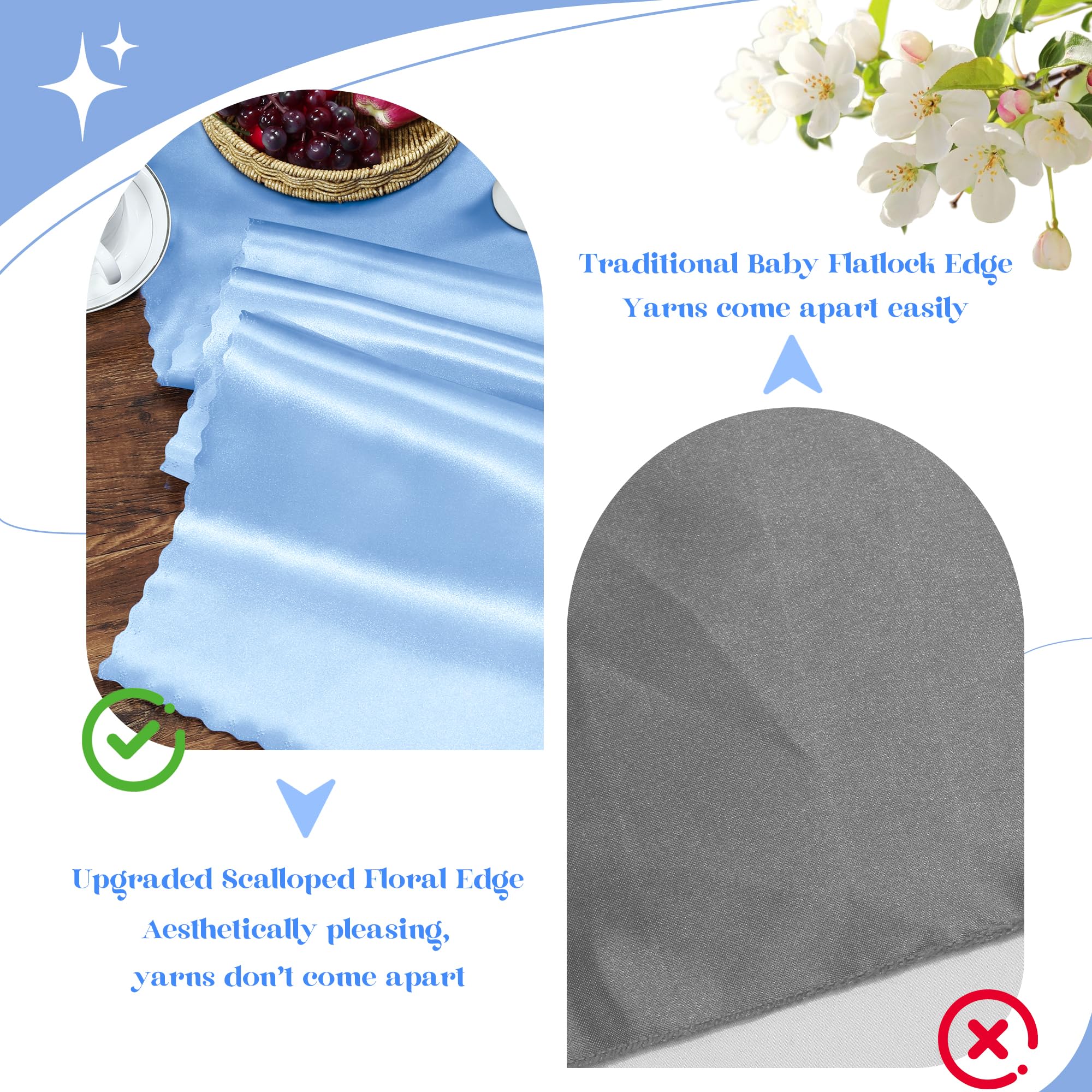 VACVELT Paquete de 6 caminos de mesa de satén de 12 x 72 pulgadas de largo, color azul claro, caminos de mesa de boda, caminos de mesa suaves y brillantes para fiestas de cumpleaños, banquetes,