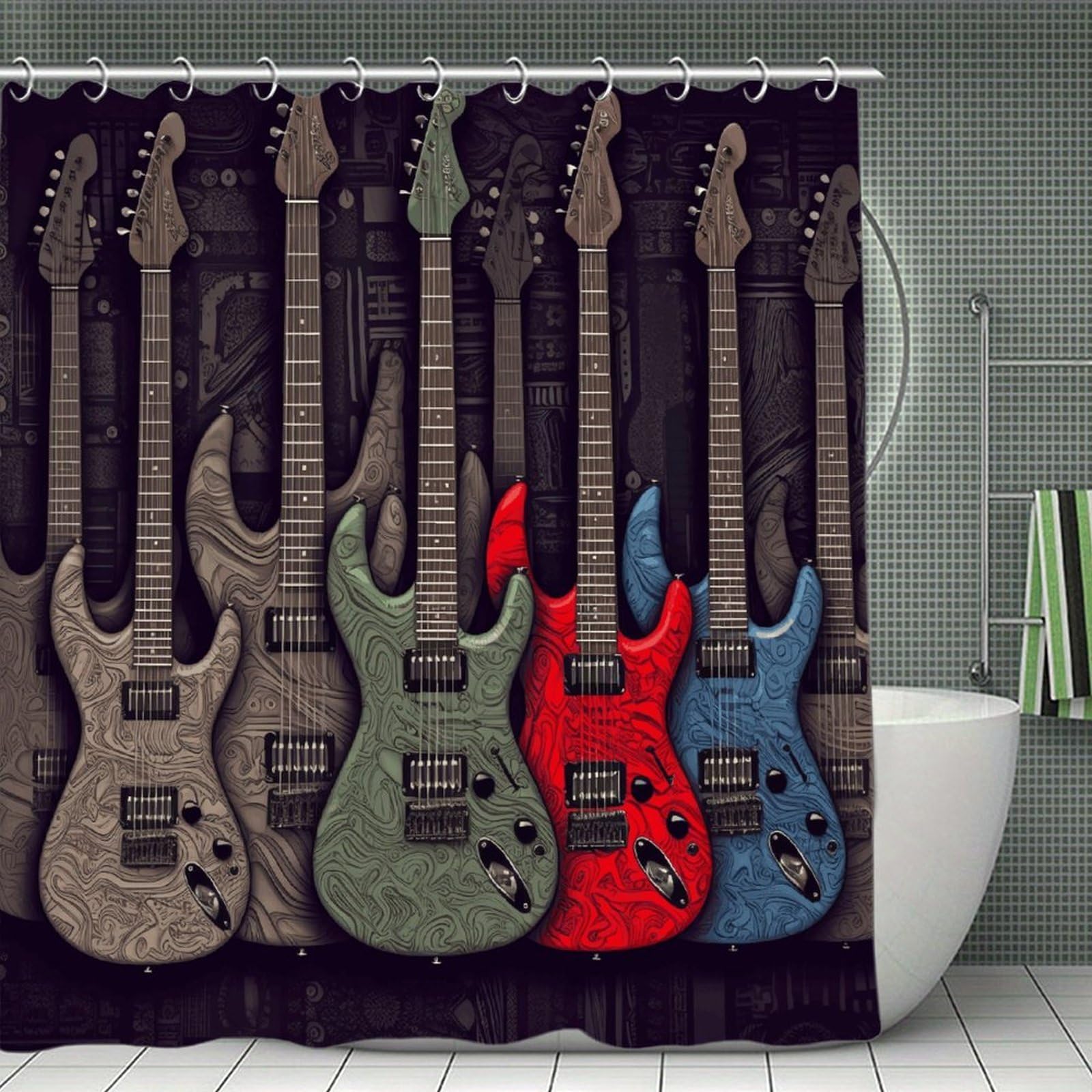 VstaDank Guitar Pattern Shower Curtain Waterproof Bathroom Curtain with Hooks Luxury Weighted Bath Curtains for Bathtubs Showers Room Dividers Decorative Shower Curtains 71x71 in