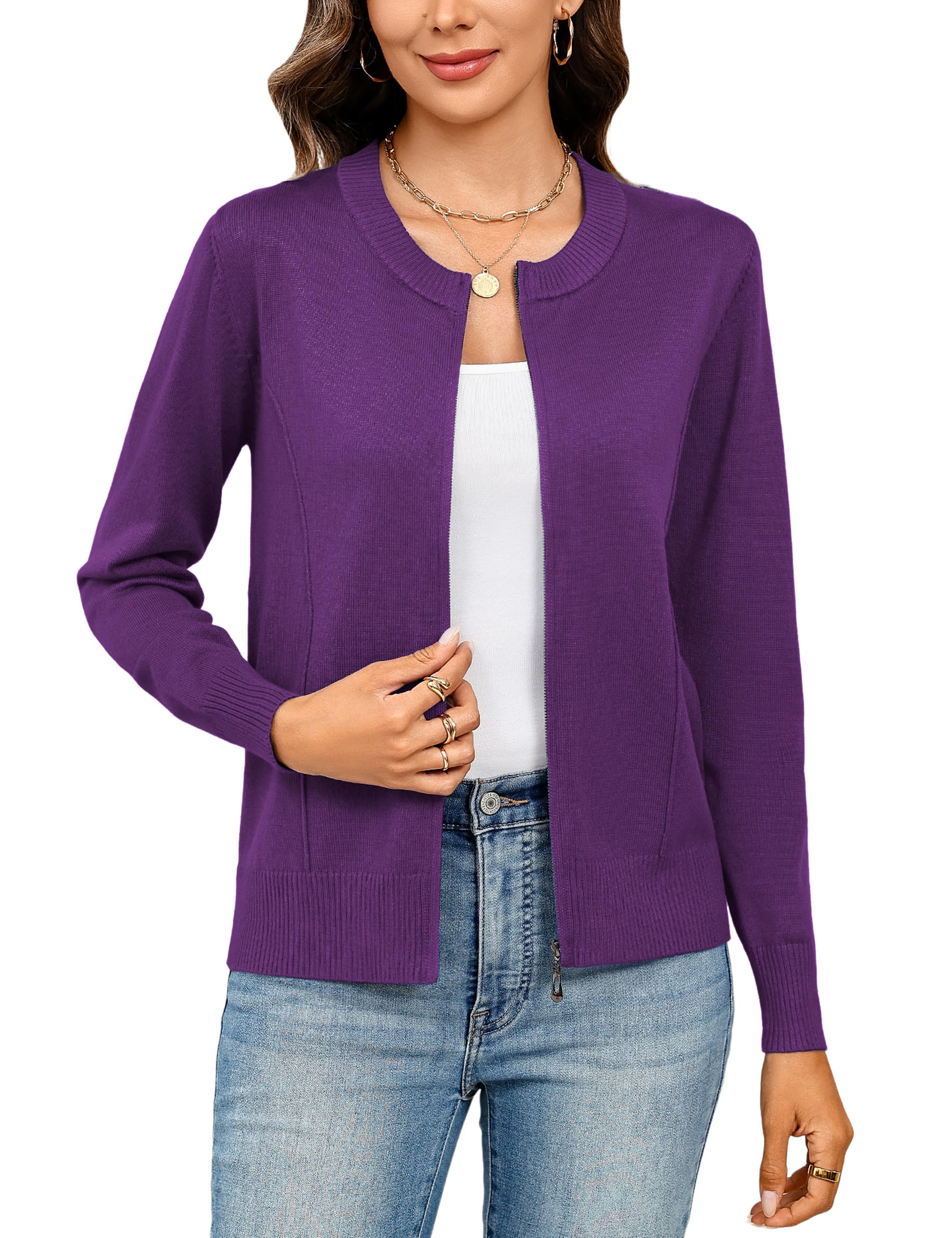 Totatuit Womens Long Sleeve Knitted Zip Up Sweater Cardigans Sweaters Lightweight Zipper Sweatshirts Jacket Fall Sweater