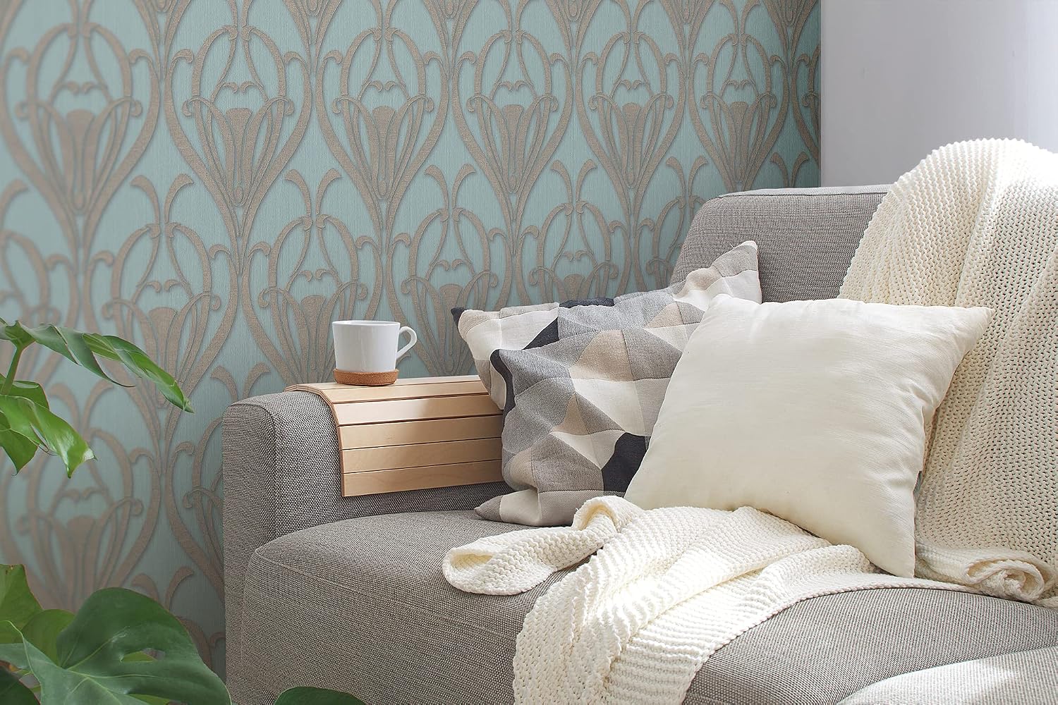 A.S. Création Livingwalls MATA Hari 380912 Baroque Wallpaper Art Nouveau Non-Woven Wallpaper Blue Brown Grey with Glitter Effect Fine Textured