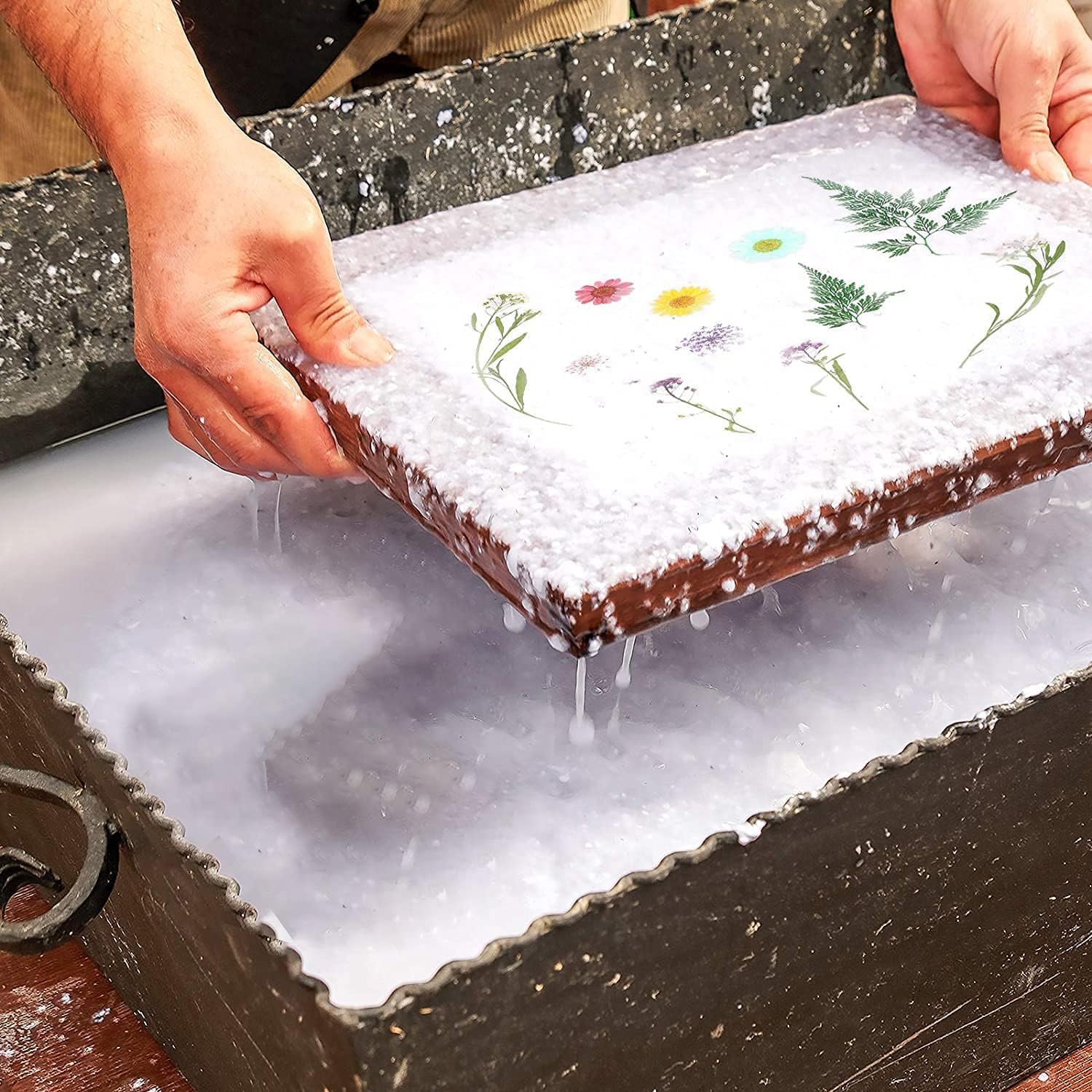 Kit per la creazione di Carta A5 Cornice per la creazione di Carta in Legno con pinzette Stampo per Fabbricazione di Carta con Fiori secchi in polpa per Artigianato Fai-da-Te