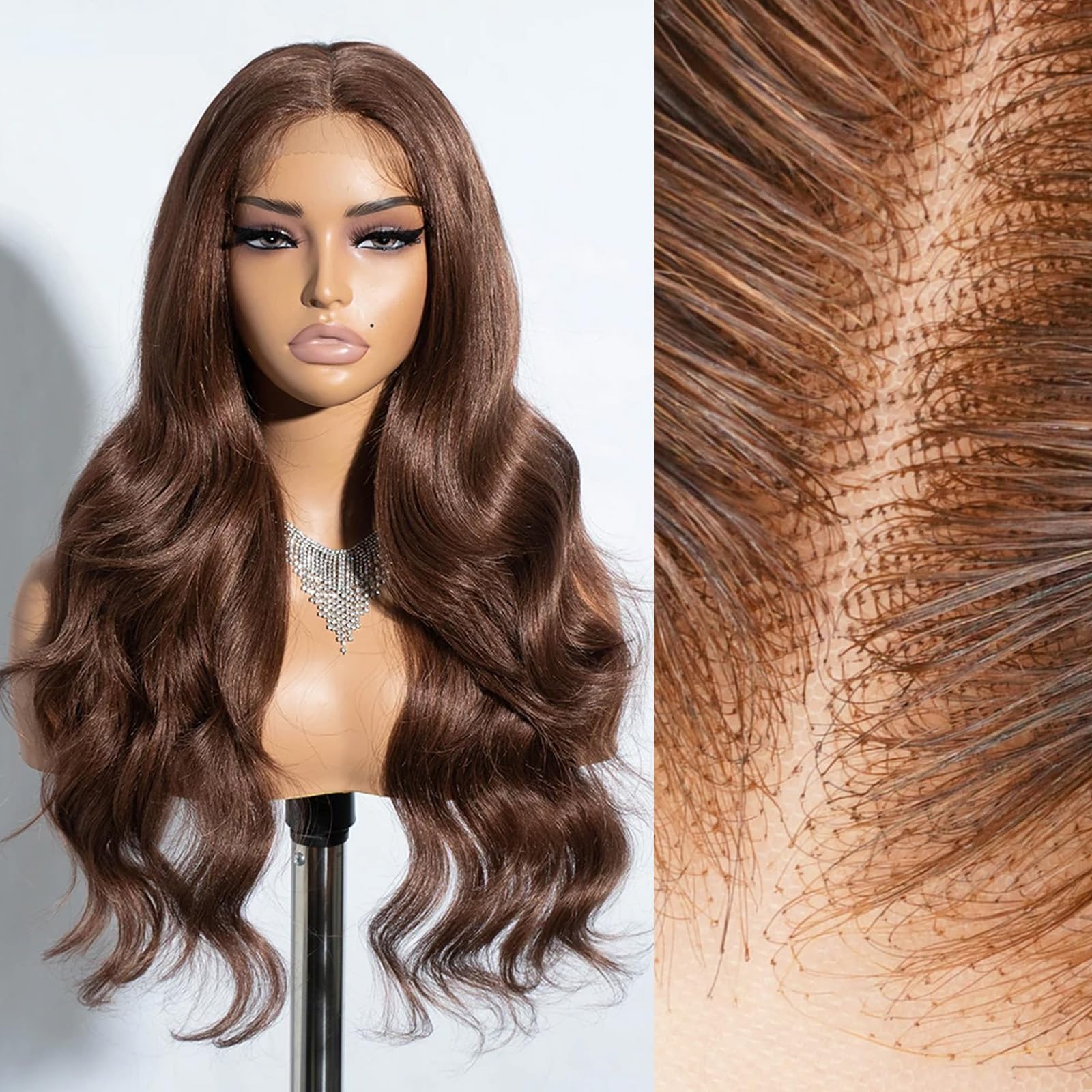 Eubeauty Chocolate Brown Lace Front wig 13×6 Body Wave Lace Front Wigs Human Hair 200 Density HD Lace Brown Human Hair wig Pre Plucked Pre Bleached