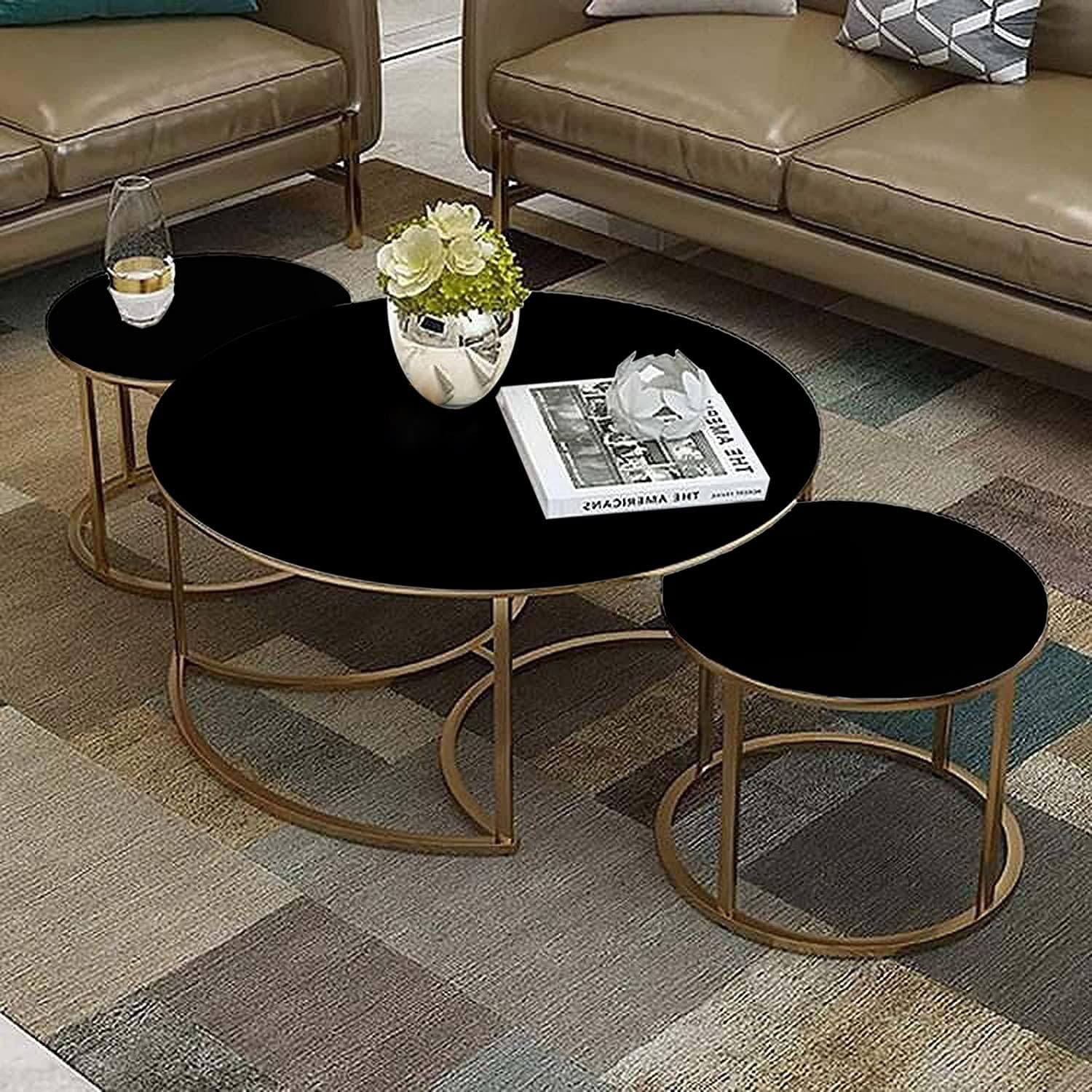 EXPRESSOW ENTERPRISES Round Coffee Table Set of 3, Modern Nesting Stacking Center Table with Sturdy Metal Frame and Marble Look for Living Room, Bedroom or Apartments (Multi)