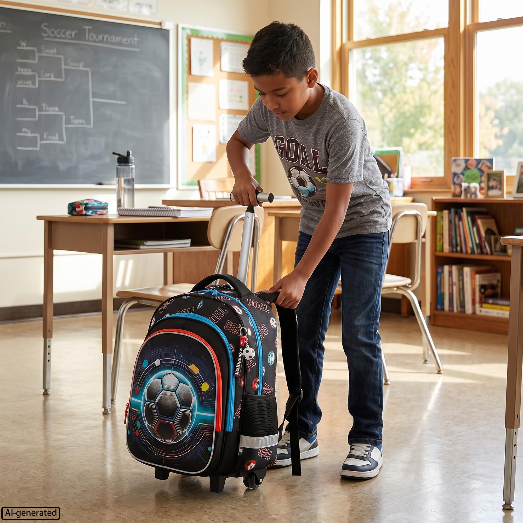 HTgroce Mochila con Ruedas Niños– Set 3 Piezas Estuche – Mochila Escolar Trolley Ergonómica para Primaria y Viaje