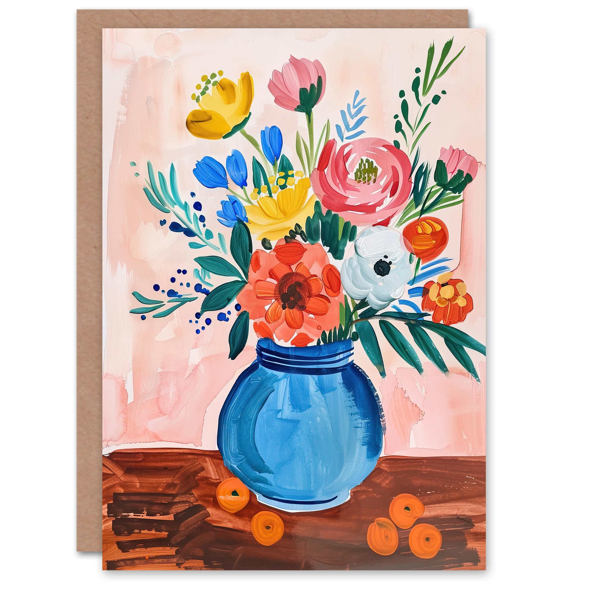 Artery8 Greeting Card Flower Bouquet Vase and Fruit Still Life Painting For Her Woman Birthday Card