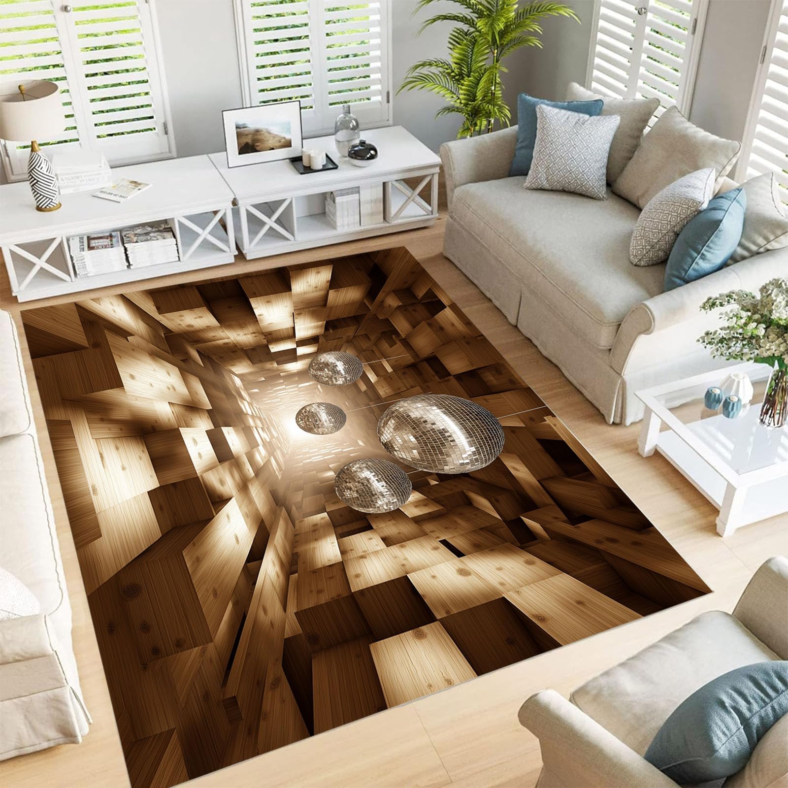 Tapis bois 3D salon grand format lavable 200x300 bronze bureau