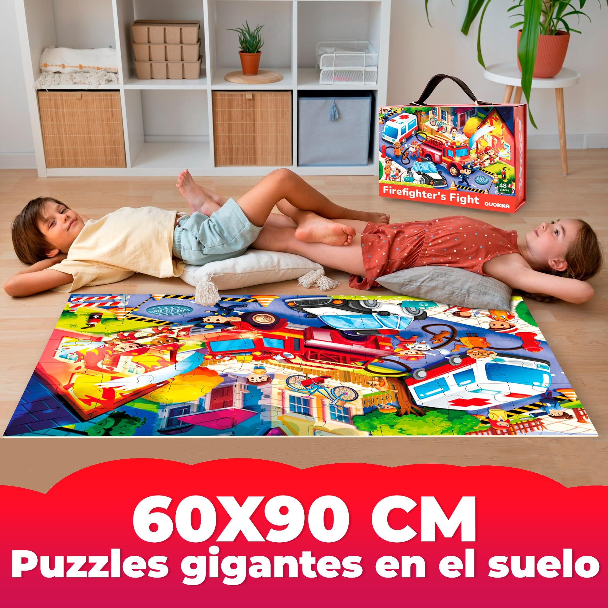 QUOKKA Puzzle Gigante Niños 3 4 5 Años - 60x90 cm 48 Piezas Puzzle XXL de Suelo Infantiles 5 6 Años - Grande Juguete Camión de Bomberos - Regalo Educativo para Niños y Niñas de 2 a 6