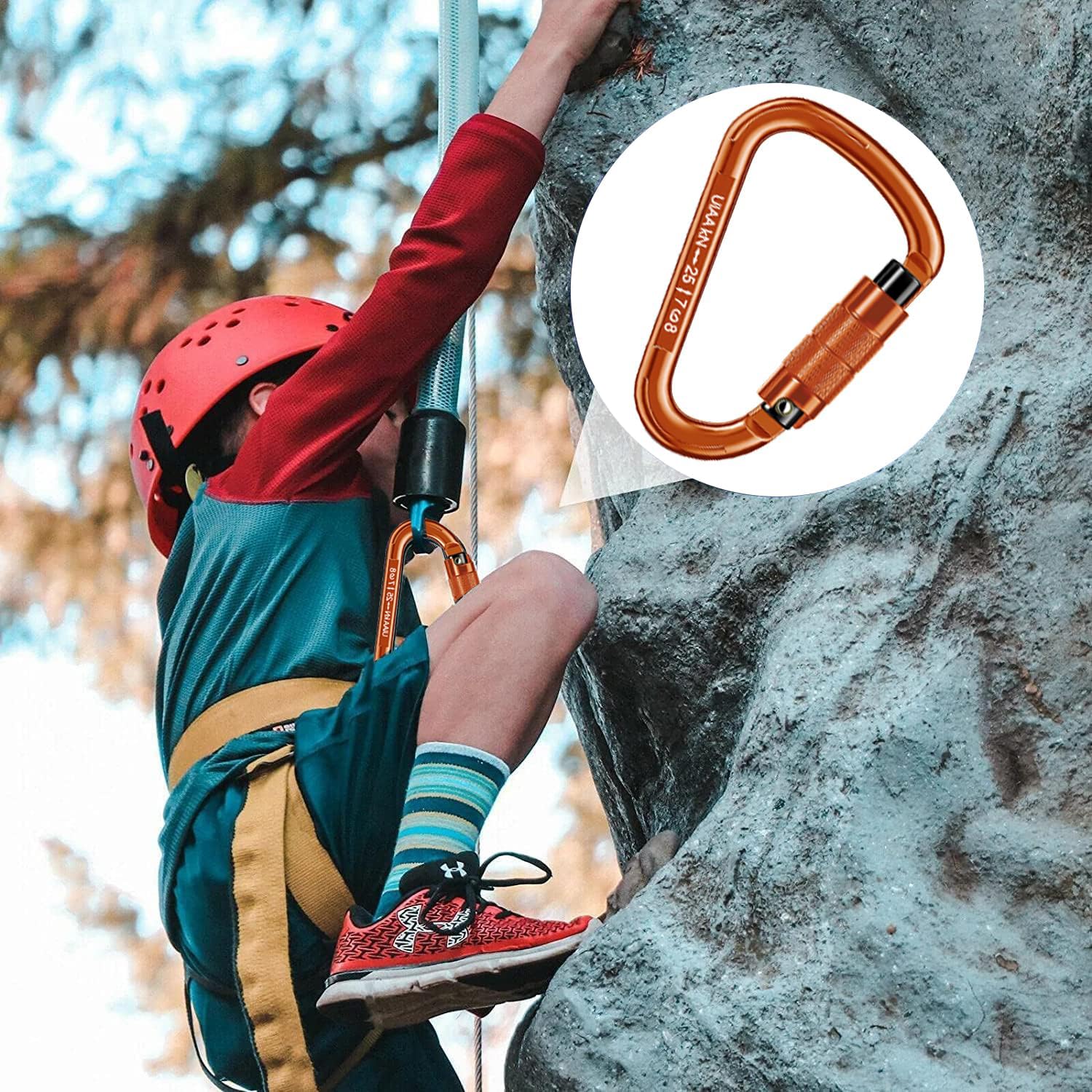 Auto-Lock-Karabiner, robuster Karabiner, 25 kN, UIAA-zertifizierter Kletterkarabiner, Kletterausrüstung, Sicherheitskarabiner für Abseilen, Hängematten, Rettung, Hundeleine, Schaukel